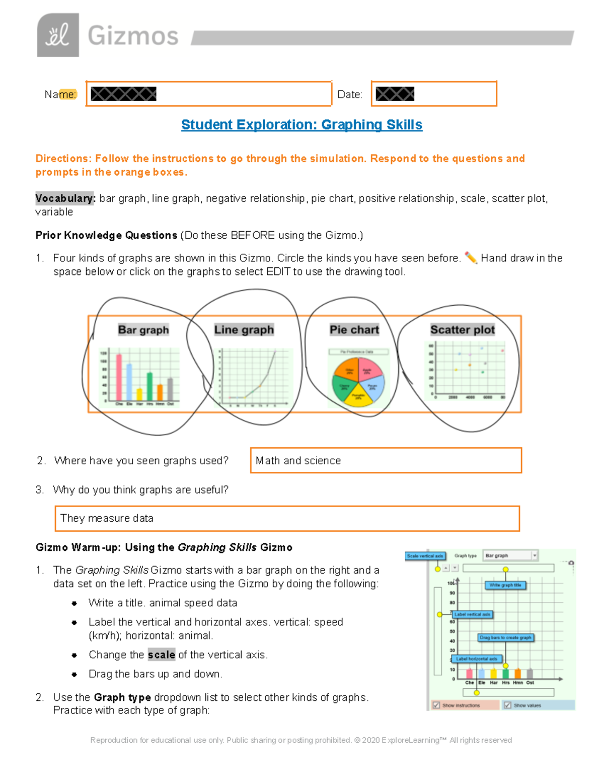 Copy of Graphing Skills SE Name Date Student Exploration Graphing