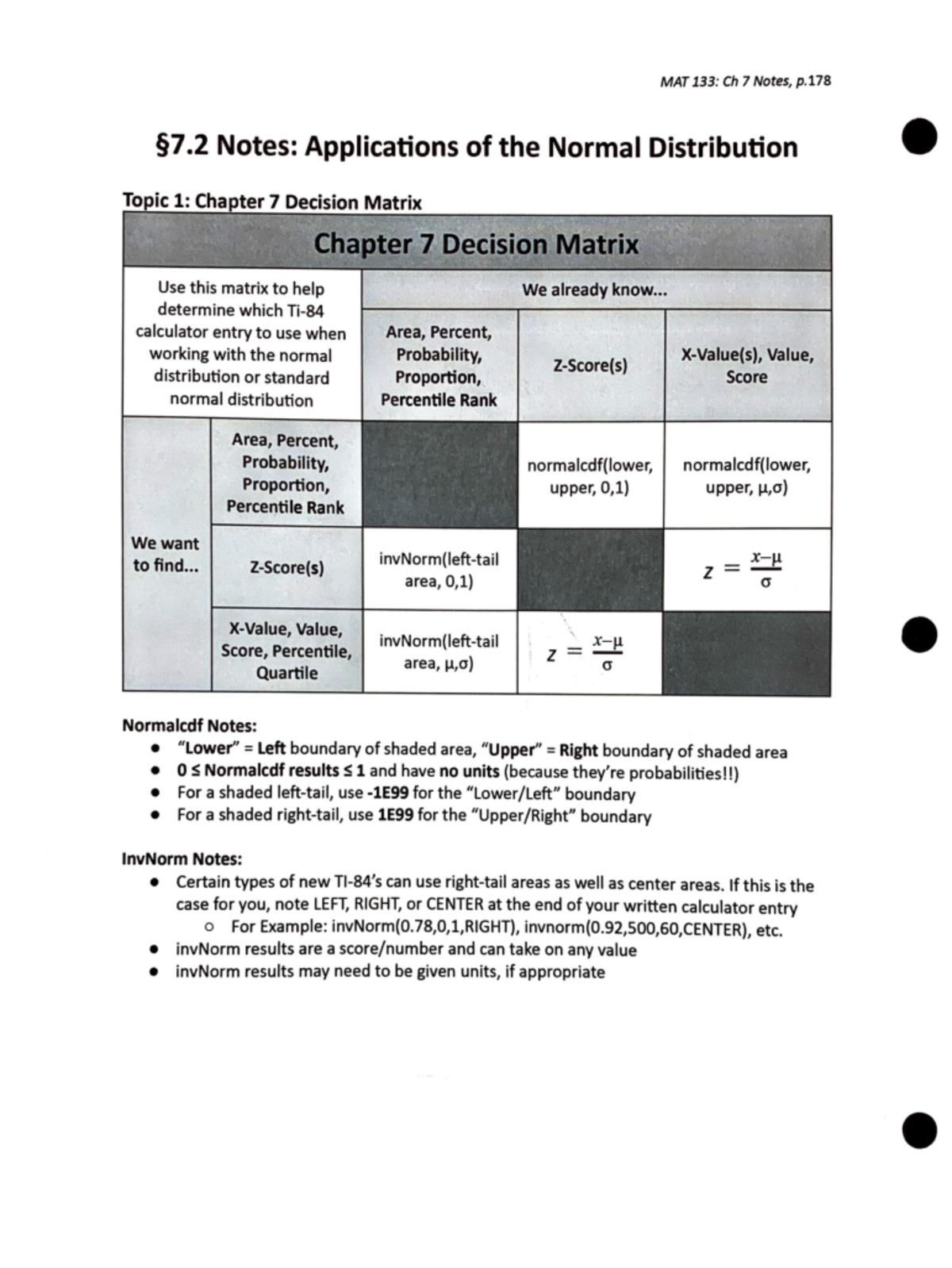 7.2 notes - §7 .2 Notes: Applications of the Normal Distribution Use ...
