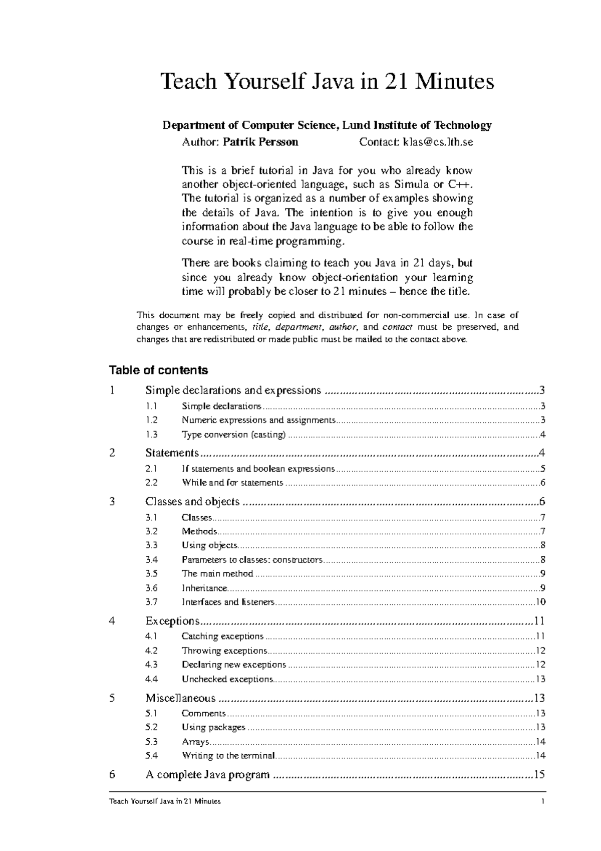 Java21 - GHh - Teach Yourself Java in 21 Minutes Department of Computer ...