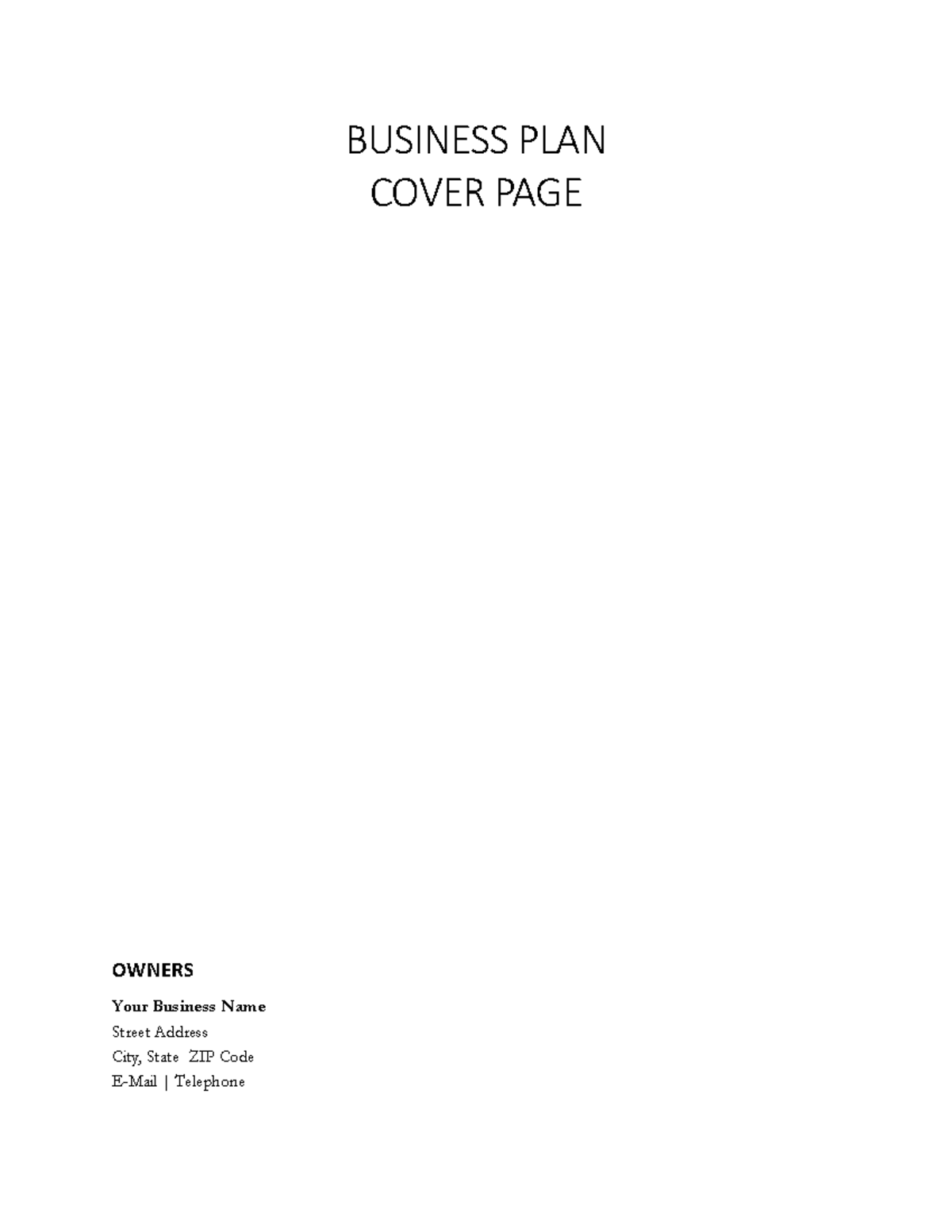 Business plan template Herwerkt En Verbeterd BUSINESS PLAN COVER PAGE