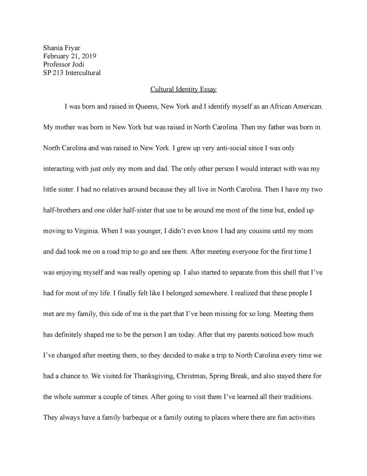 cultural identity college essay example