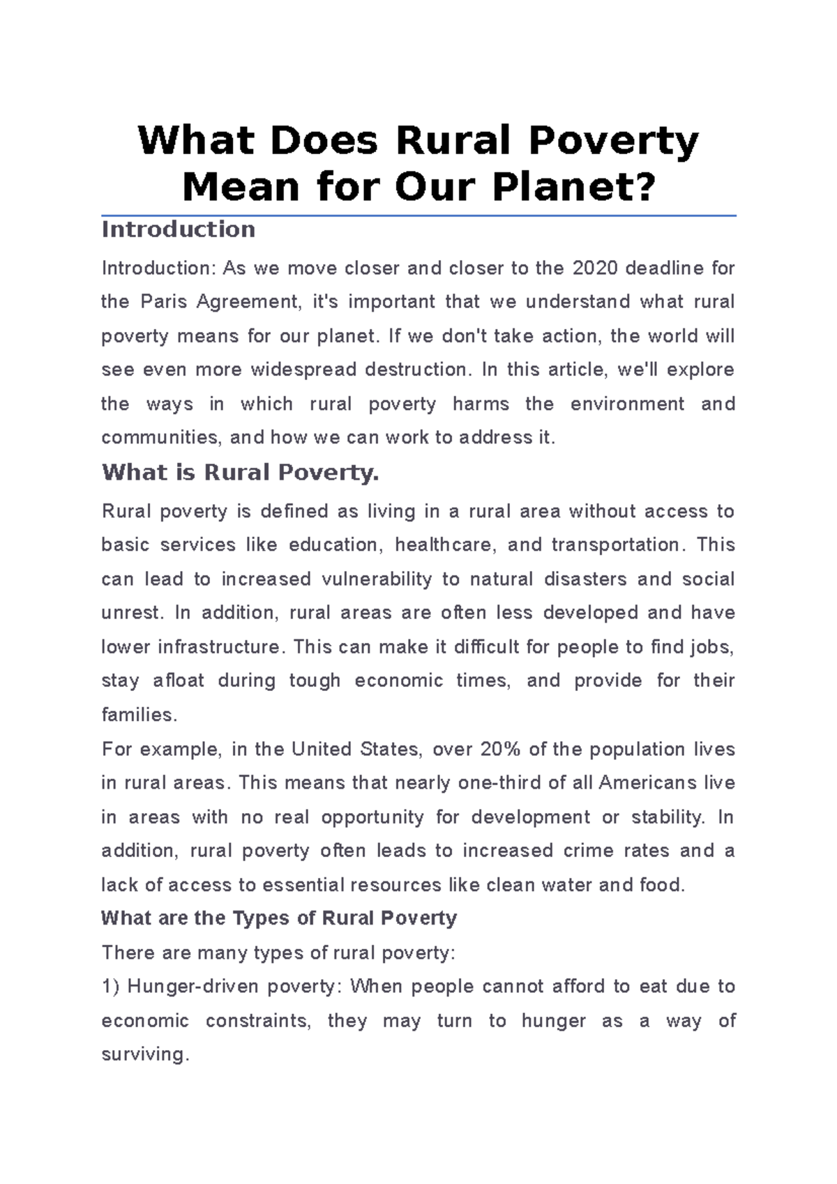 What Does Rural Poverty Mean for Our Planet - What Does Rural Poverty ...