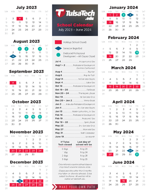 2023 24 Tulsa Tech School Calendar - S U N S U N S U N S U N S U N S U N S U N S U N S U NS U N S U - Studocu