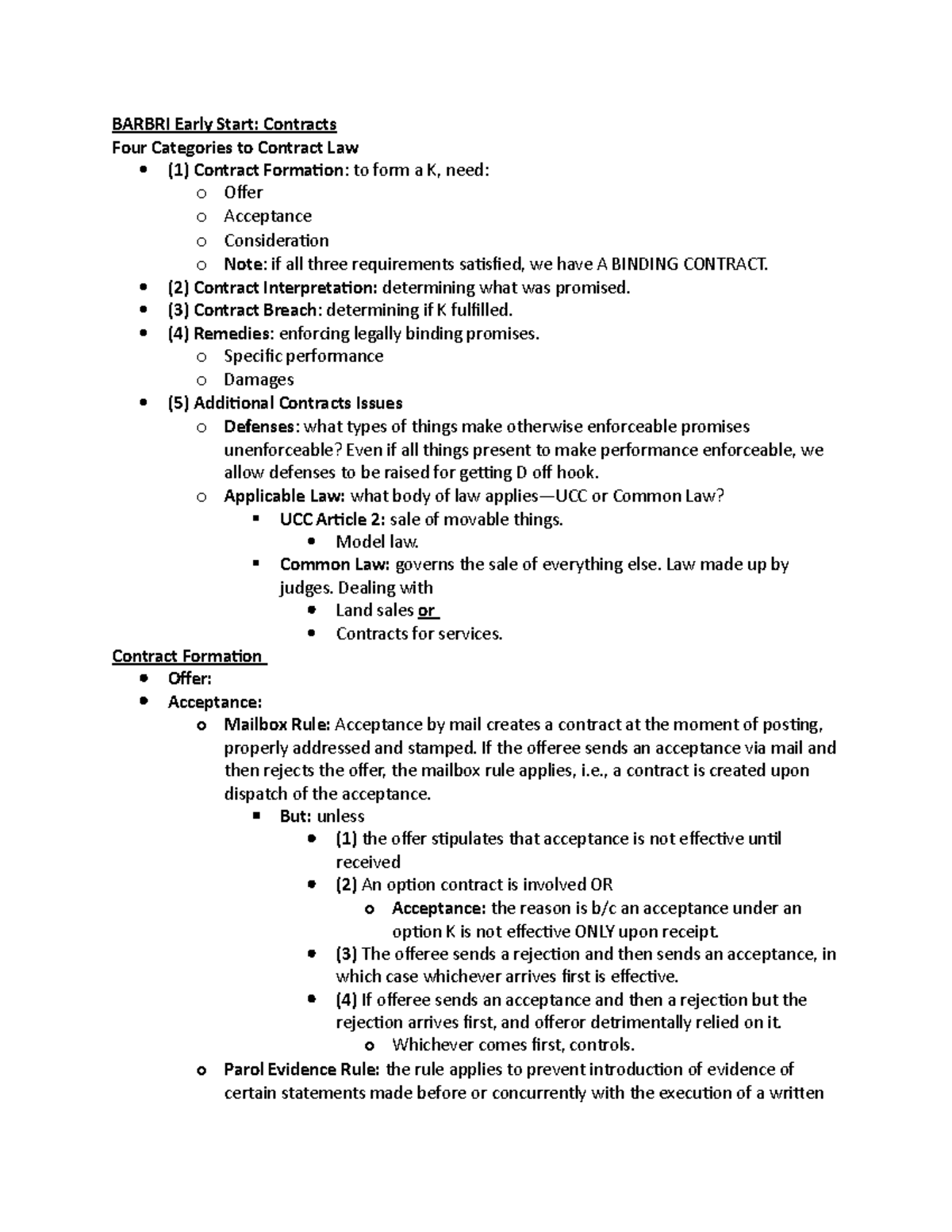 Barbri Early Start-Contracts - BARBRI Early Start: Contracts Four ...