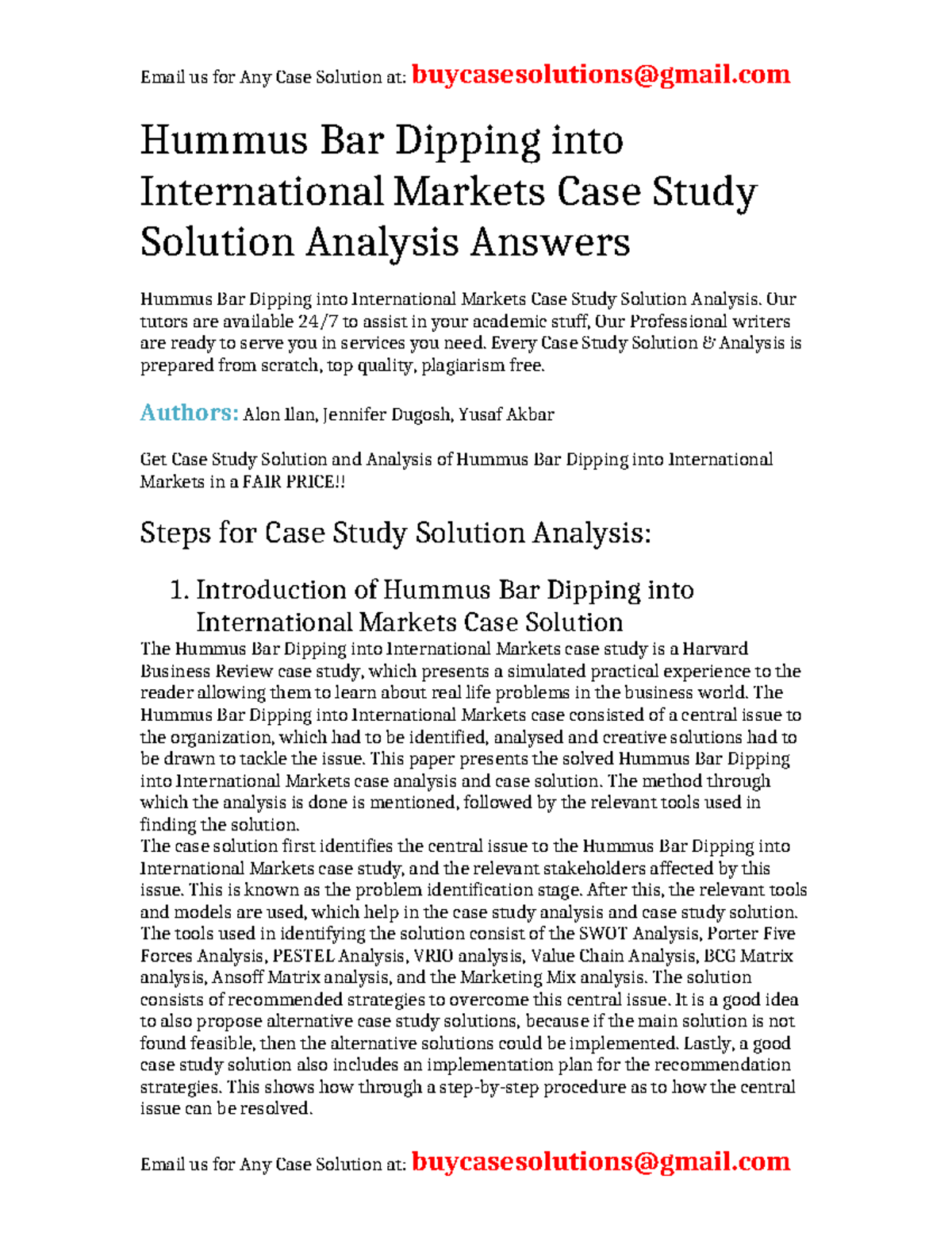 Case Solution Hummus Bar Dipping into International Markets Hummus