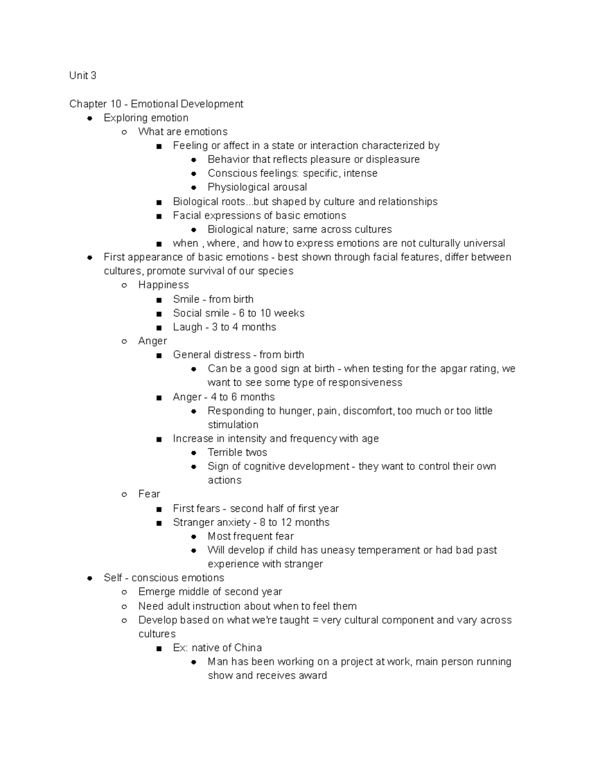 UNIT 3 notes - Unit 3 Chapter 10 - Emotional Development Exploring ...