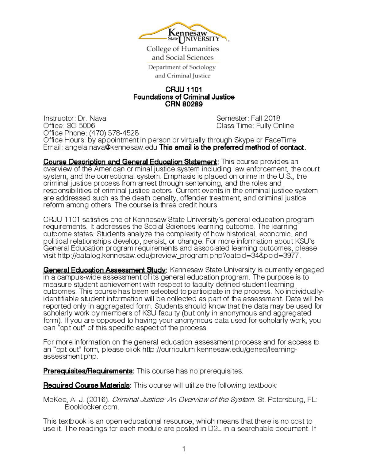 CRJU1101 - Syllabus - CRJU 1101 Foundations Of Criminal Justice CRN ...