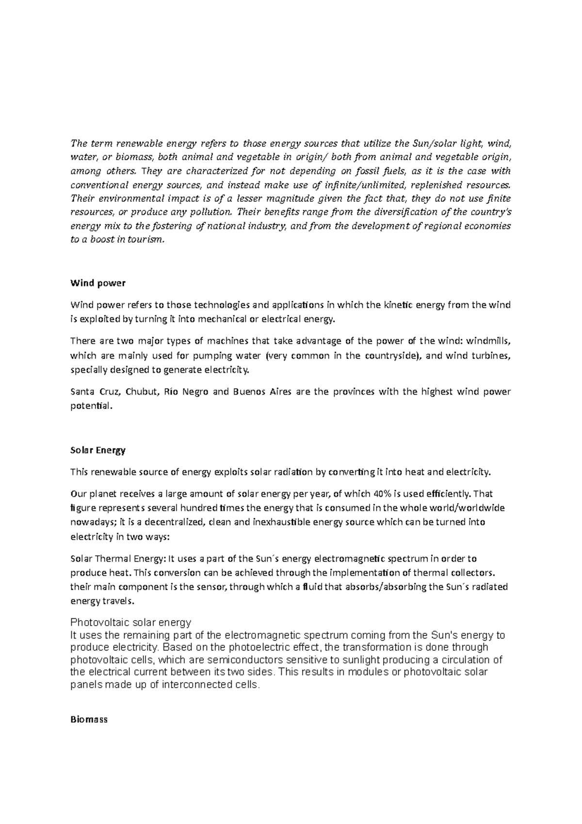 Traducciones de Alumnos - Clase 4 - The term renewable energy refers to ...