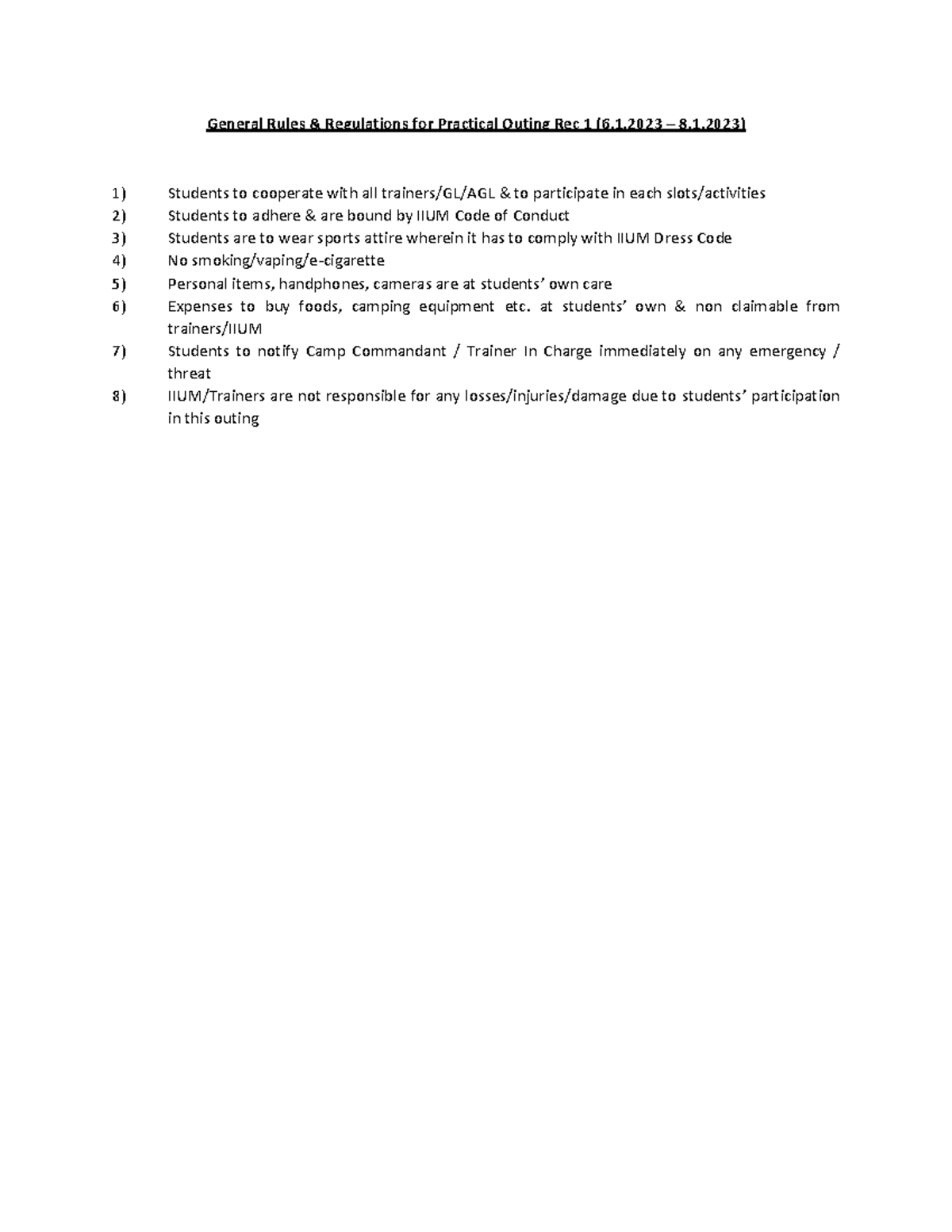 General Rules Outing - General Rules & Regulations for Practical Outing ...