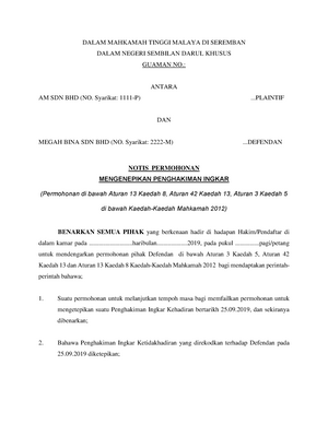 Set Aside Judgement Contoh Civil Procedure Law 4017 Usim Studocu