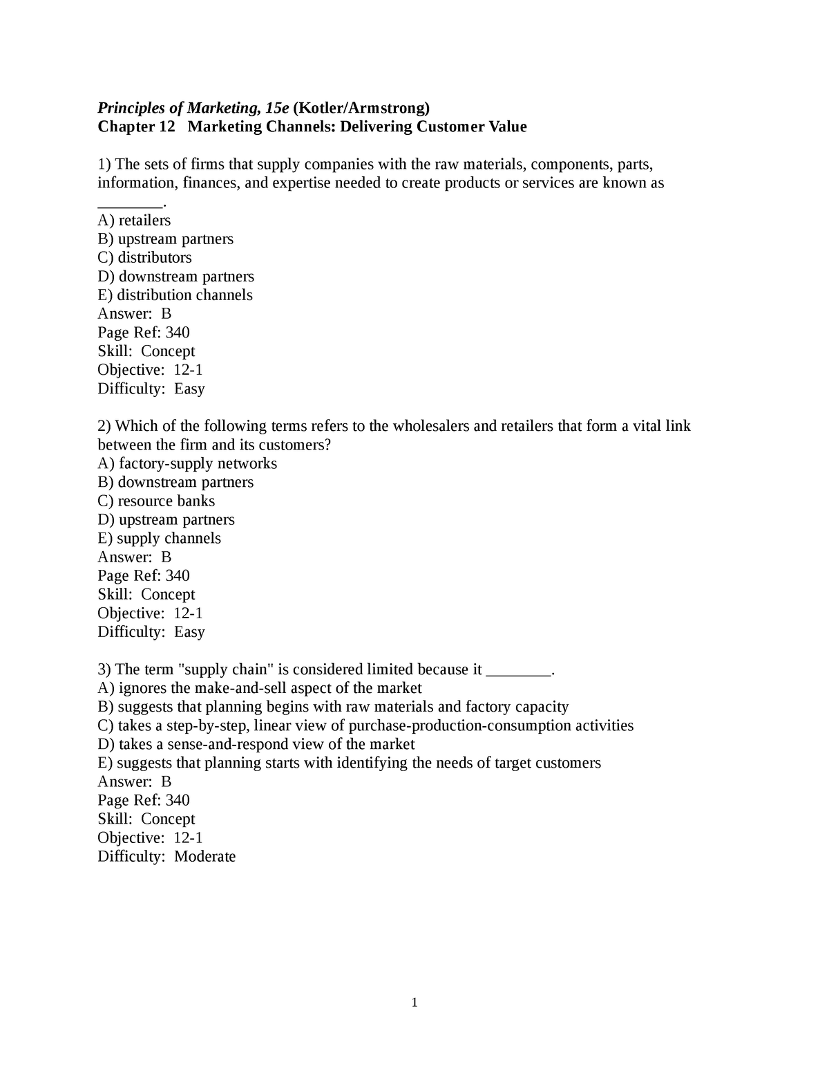 Marketing Multiple Choice Questions - Principles Of Marketing, 15e ...