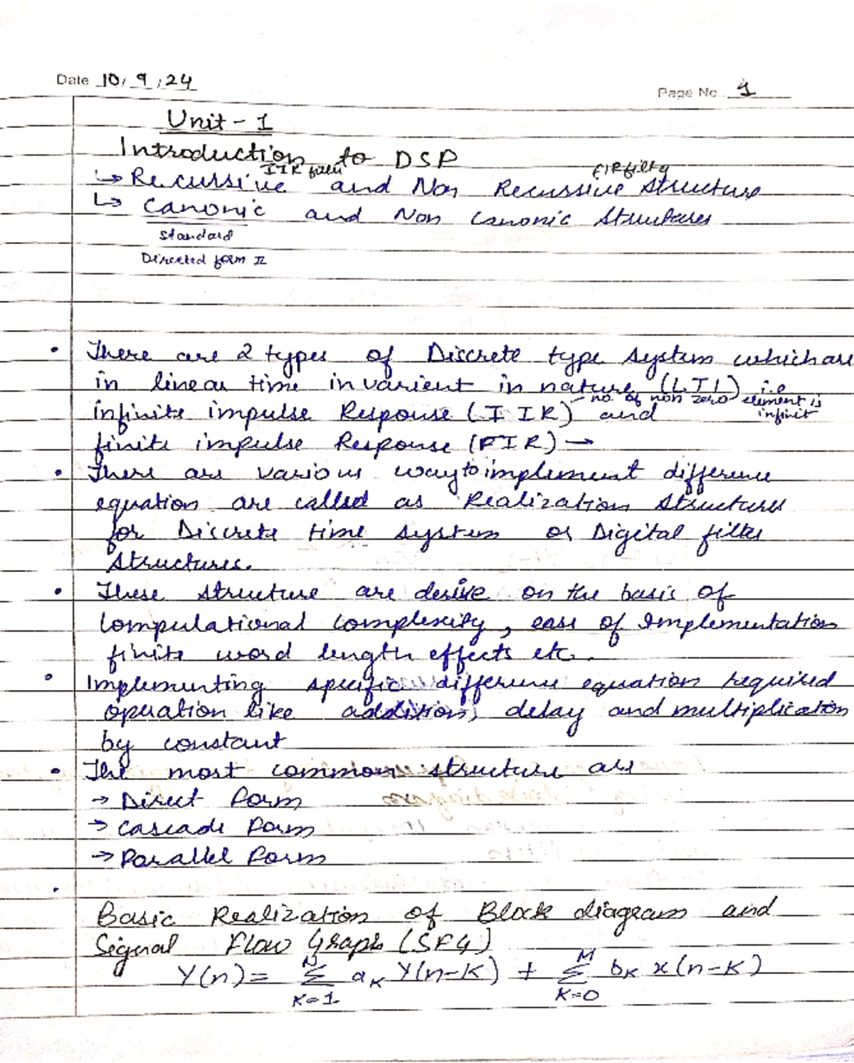 Dsp till 17 oct - BTech Digital system processing notes - Date Page No ...