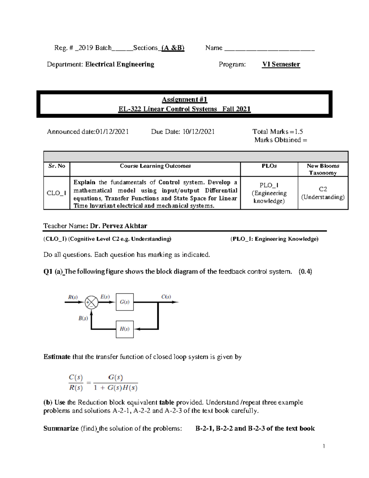 Assignment #1 Fall 2021 LCS 1st Dec - Reg. # 2019 Batch______Sections ...