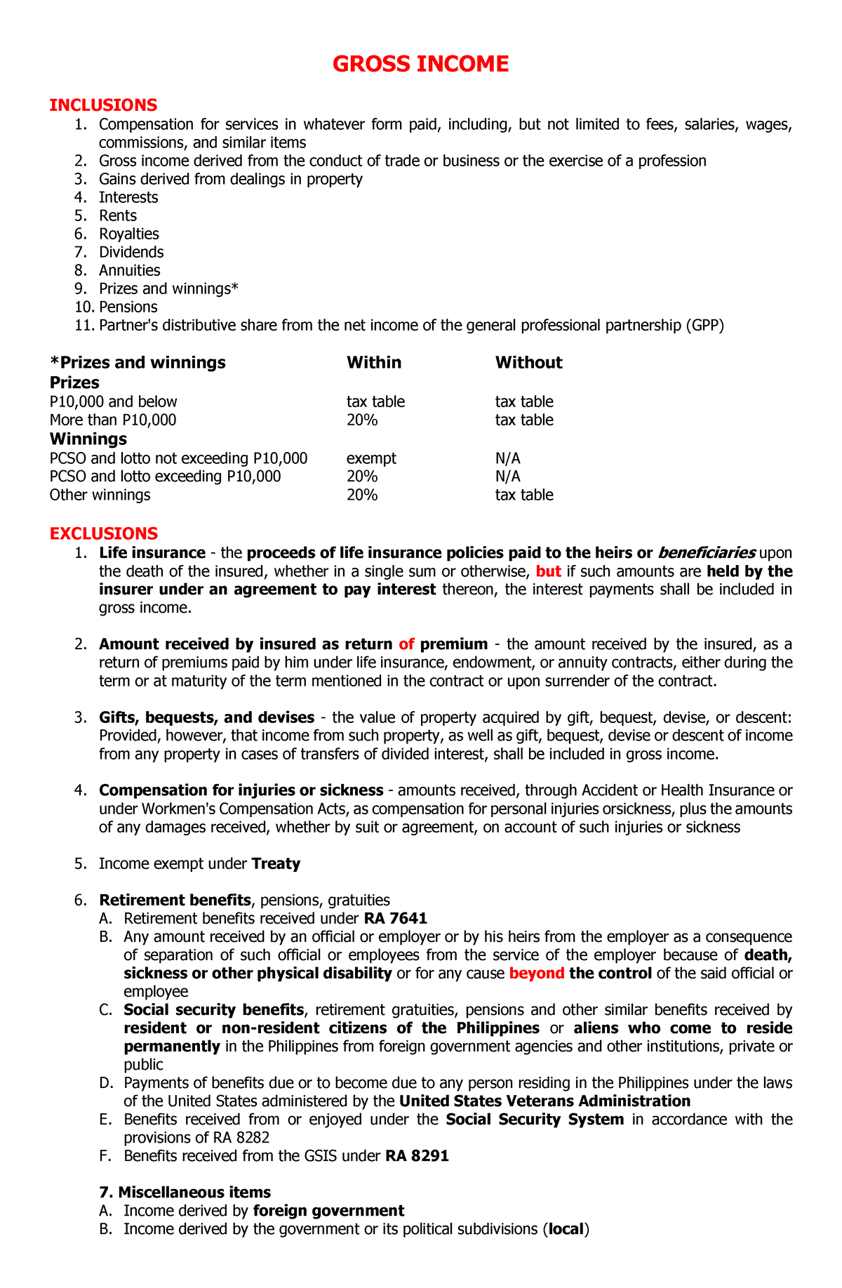 Gross Income Inclusions AND Exclusions - GROSS INCOME INCLUSIONS ...