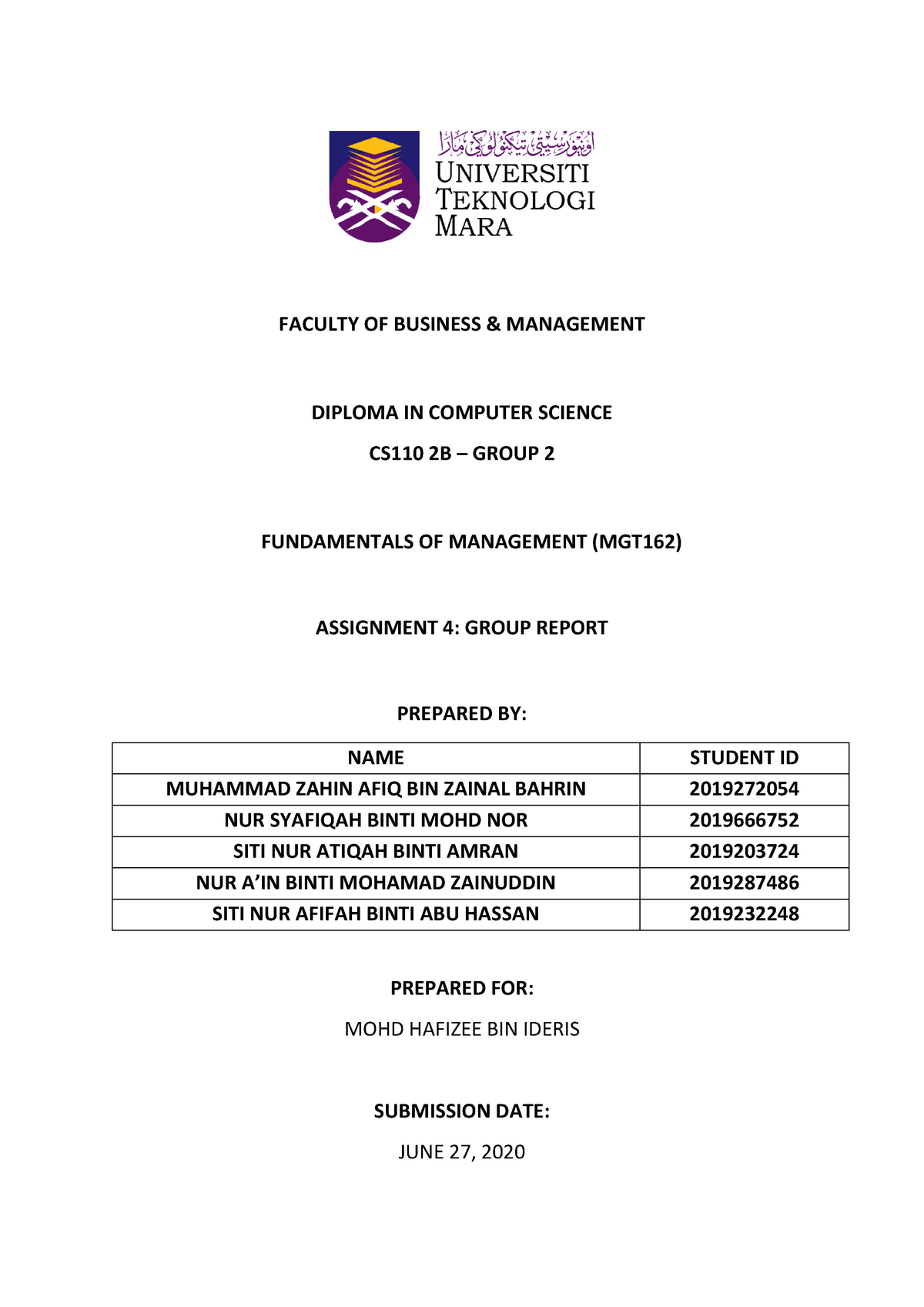 group-report-assignment-faculty-of-business-management-diploma-in