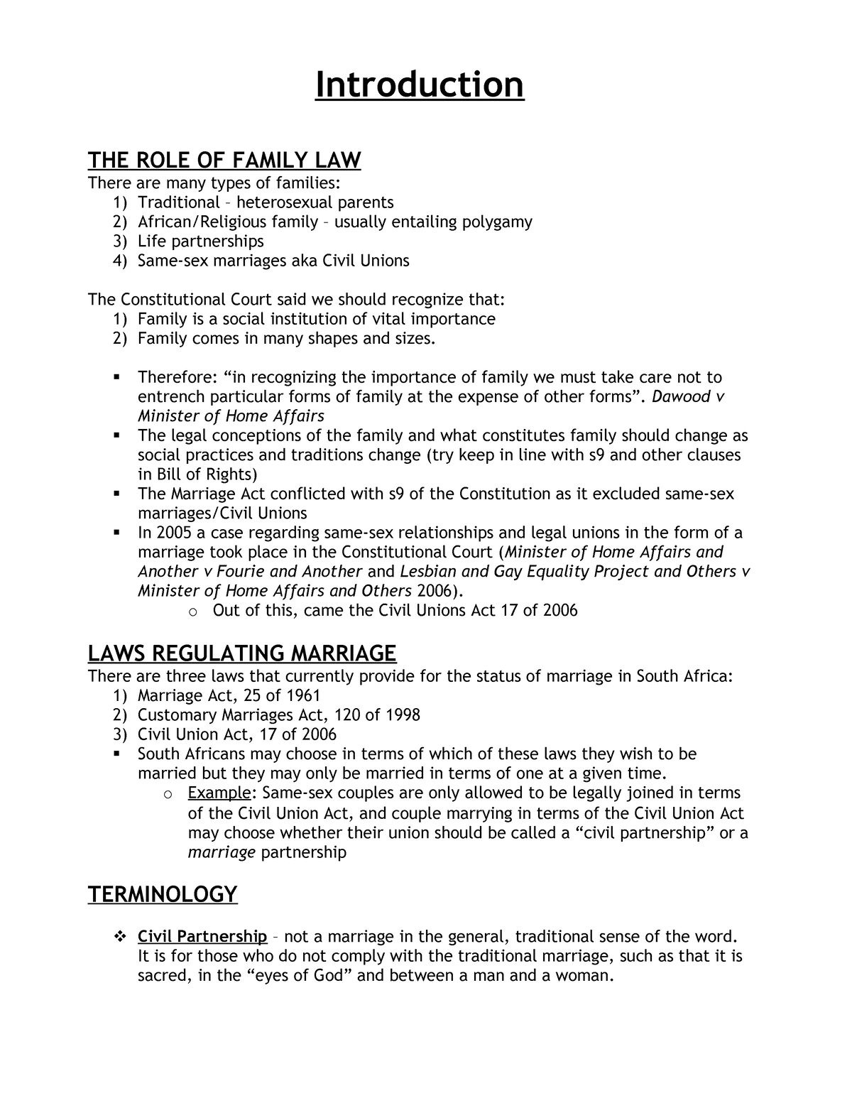 01 - Introduction - Summary - Introduction THE ROLE OF FAMILY LAW There ...