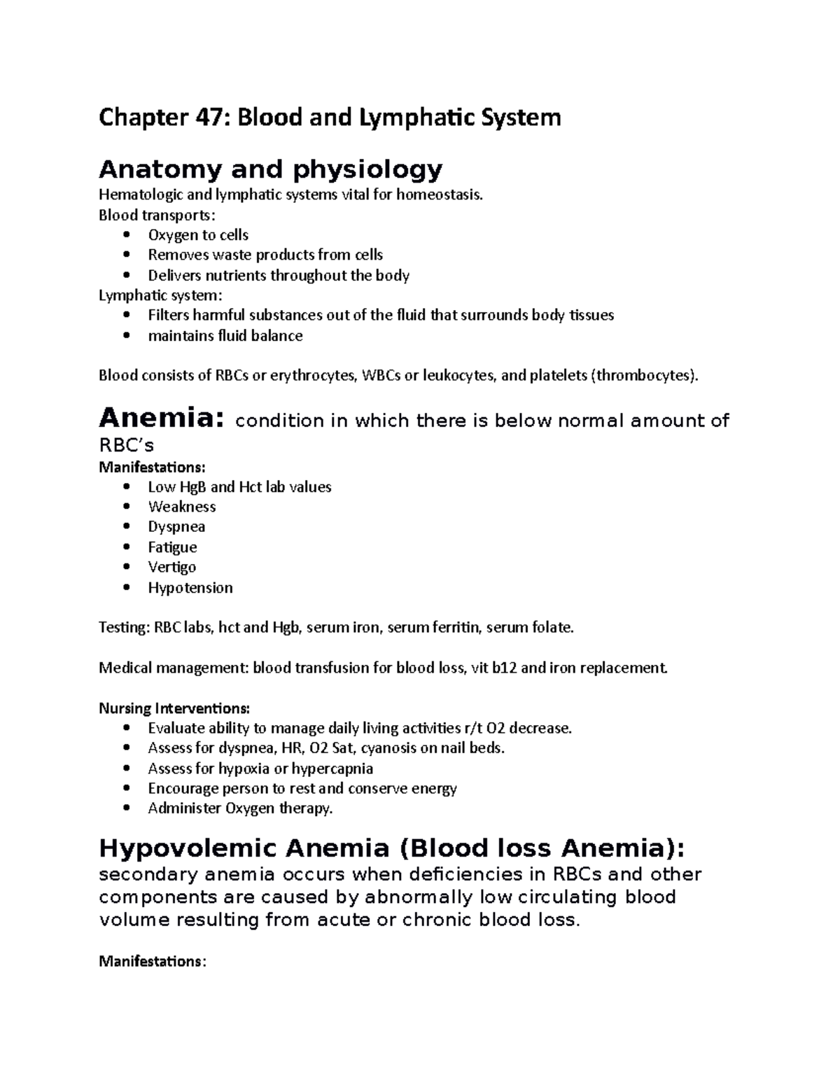 Chapter 47 Blood AND Lymph - Chapter 47: Blood and Lymphatic System ...