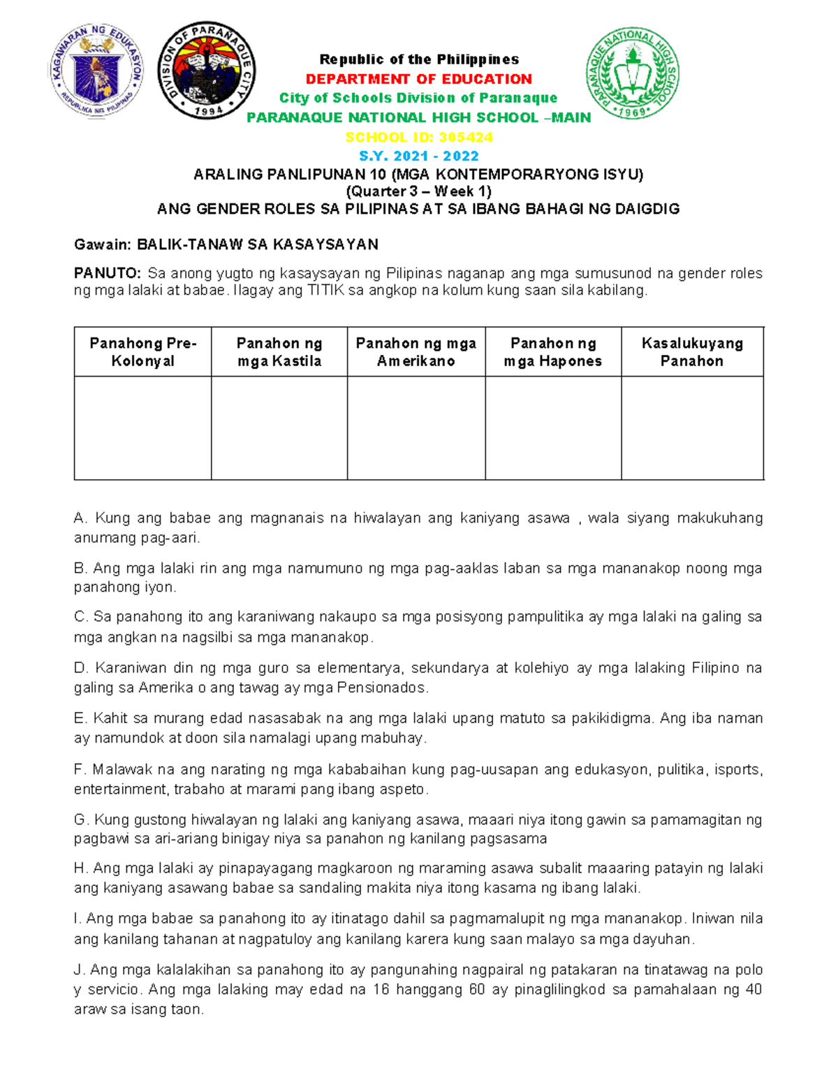 Quarter 3 Week 2 Learning Activity Sheet - Republic of the Philippines ...