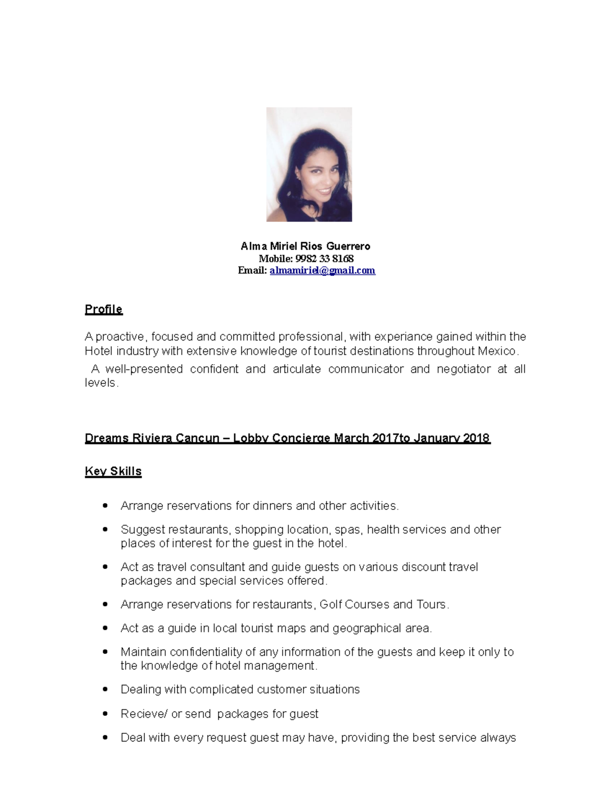 Alma Rios Curriculum - Alma Miriel Rios Guerrero Mobile: 9982 33 8168 ...