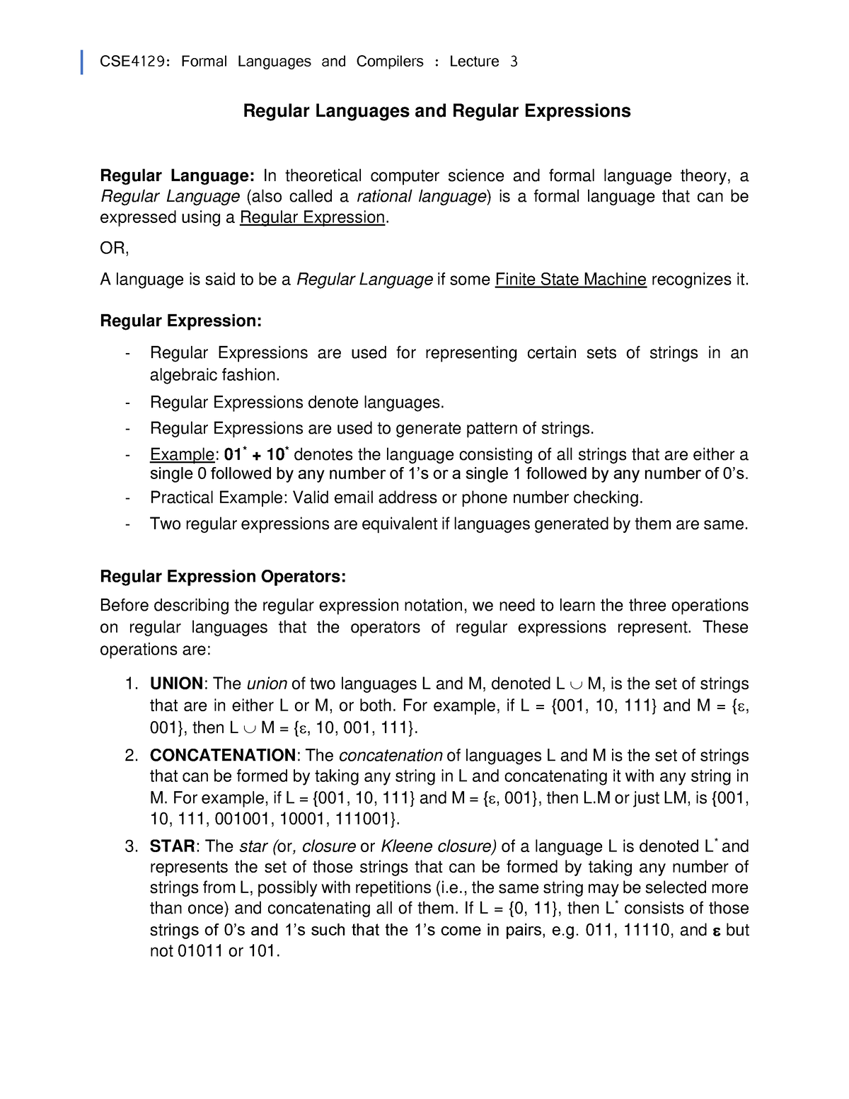 3. LN3 FL2 Regular Languages And Regular Expressions L3 - CSE4129 ...