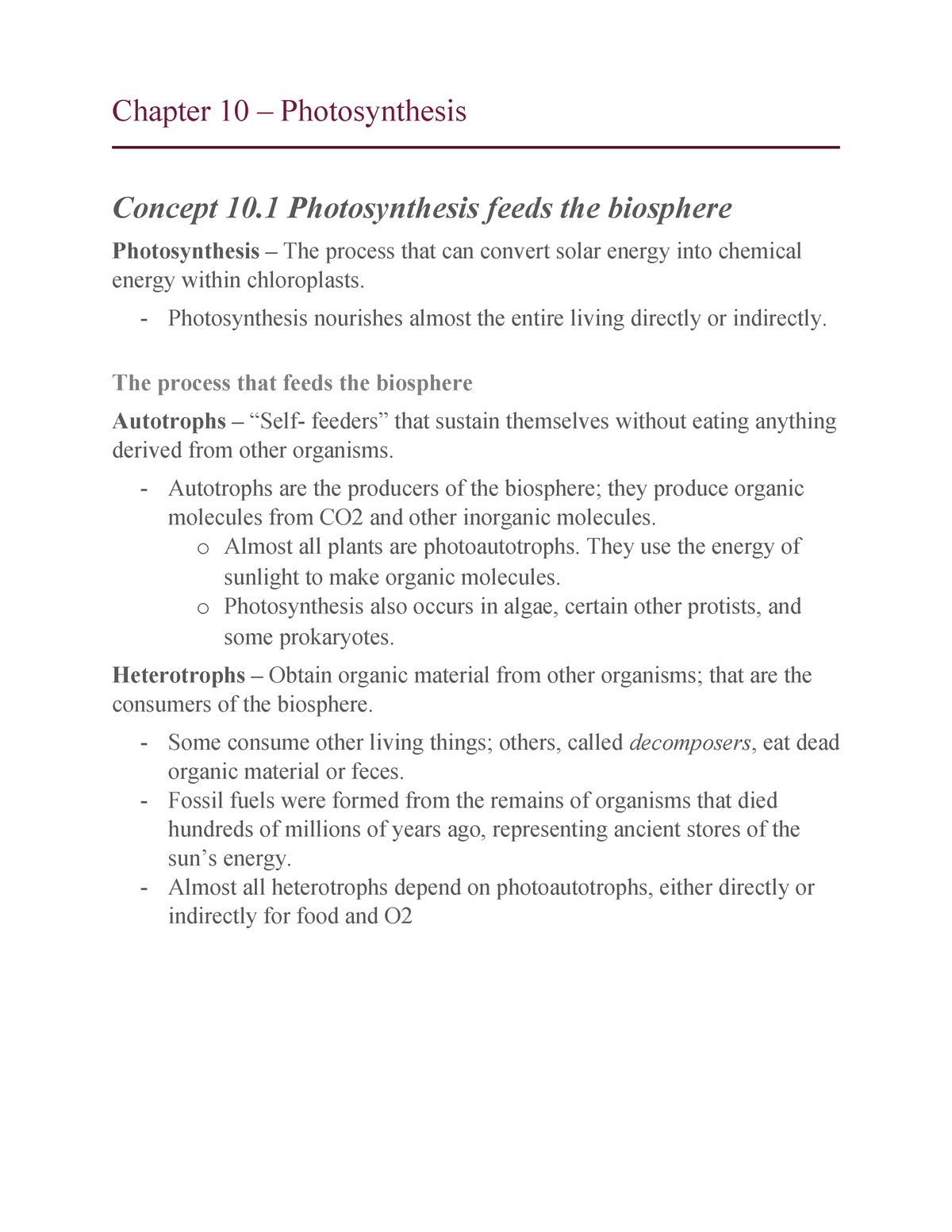 Chapter 10 Notes - Chapter 10 – Photosynthesis Concept 10 ...