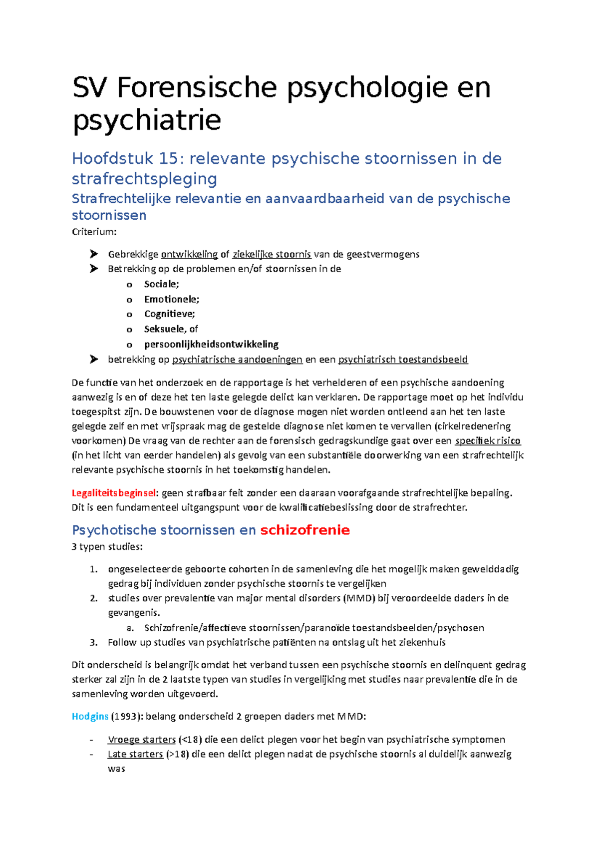 Samenvatting Inleiding Forensische Psychologie En Psychiatrie Sv