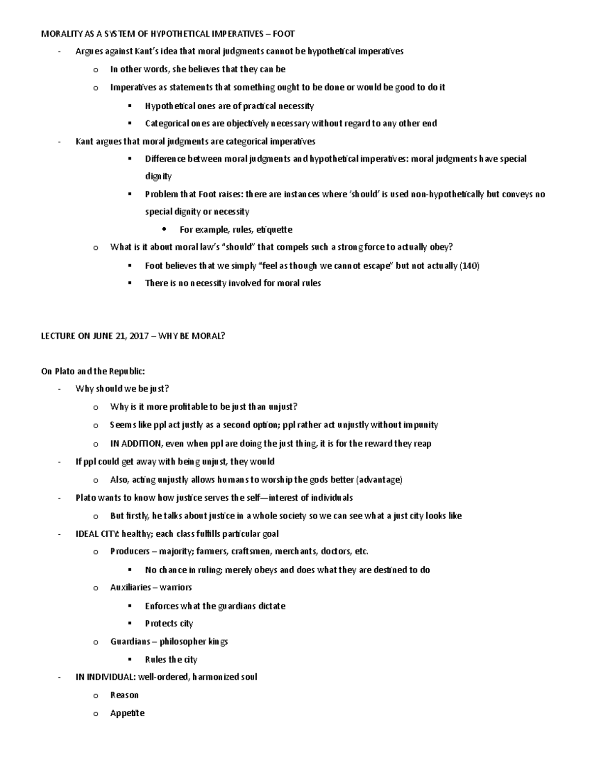 L2 - Foot - Notes taken during lecture - MORALITY AS A SYSTEM OF ...