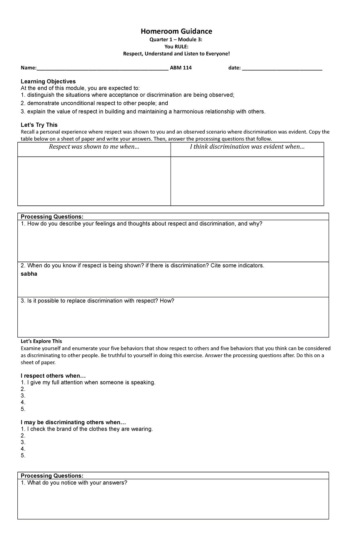 Handout module 3 - Homeroom Guidance Quarter 1 – Module 3: You RULE ...