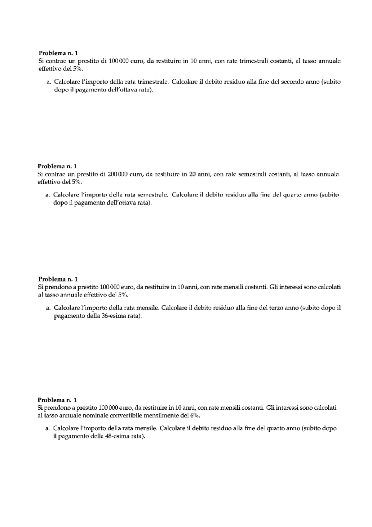 Es rate e ammortam test finale - Matematica Finanziaria - Studocu