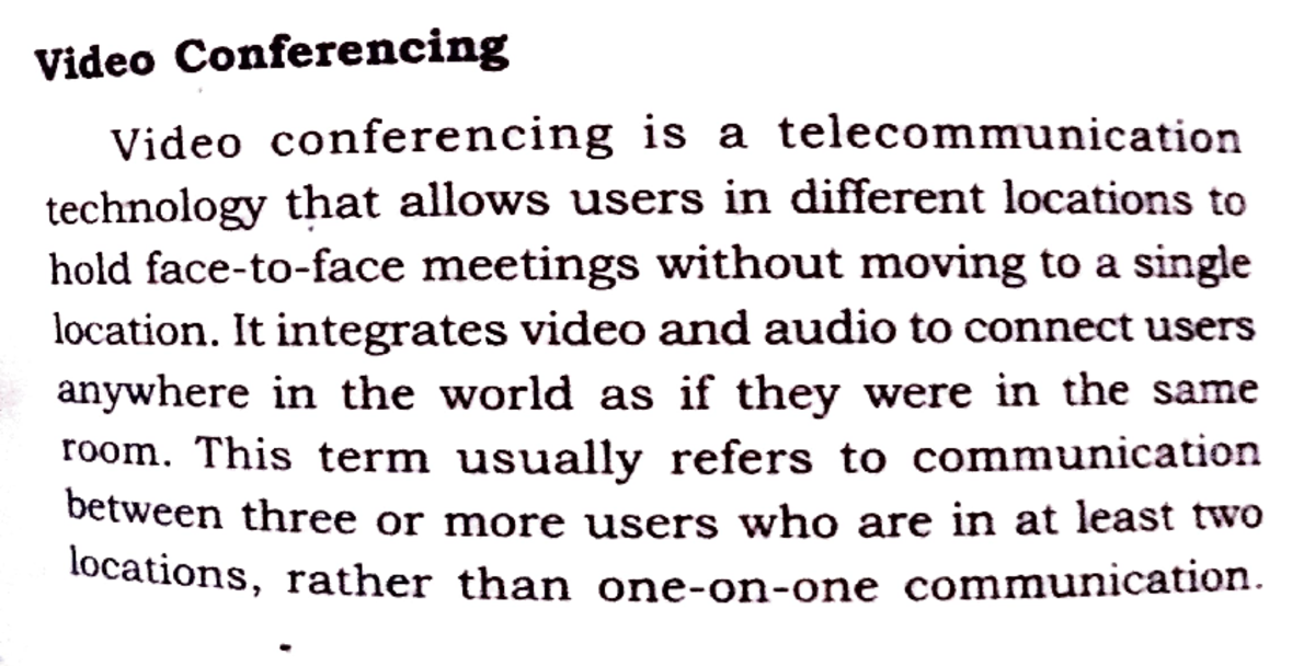 Video conferencing Advantages and disadvantages Video Conferencing Video conferencing is a