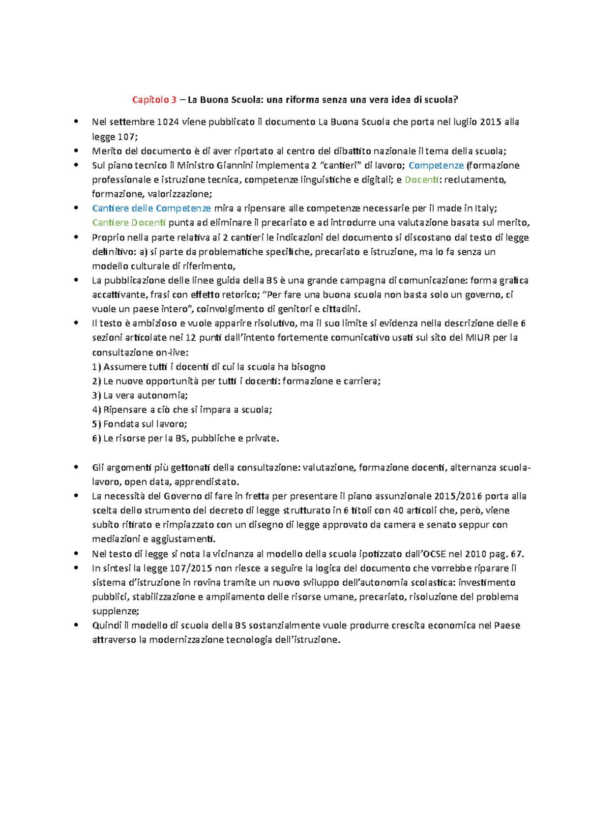 Capitolo 3 Riassunto La buona scuola Capitolo 3 La Buona Scuola