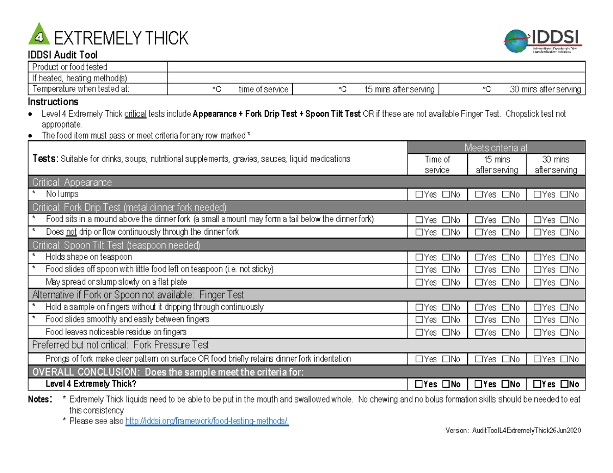Audit Tool L 4Extremely Thick 26Jun2020 EXTREMELY THICK IDDSI Audit