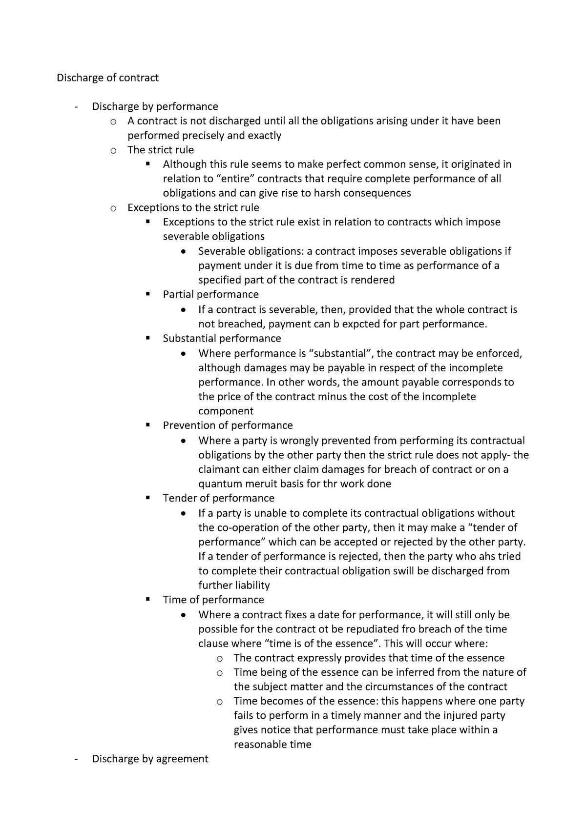 Discharge of contract - Discharge of contract Discharge by performance ...