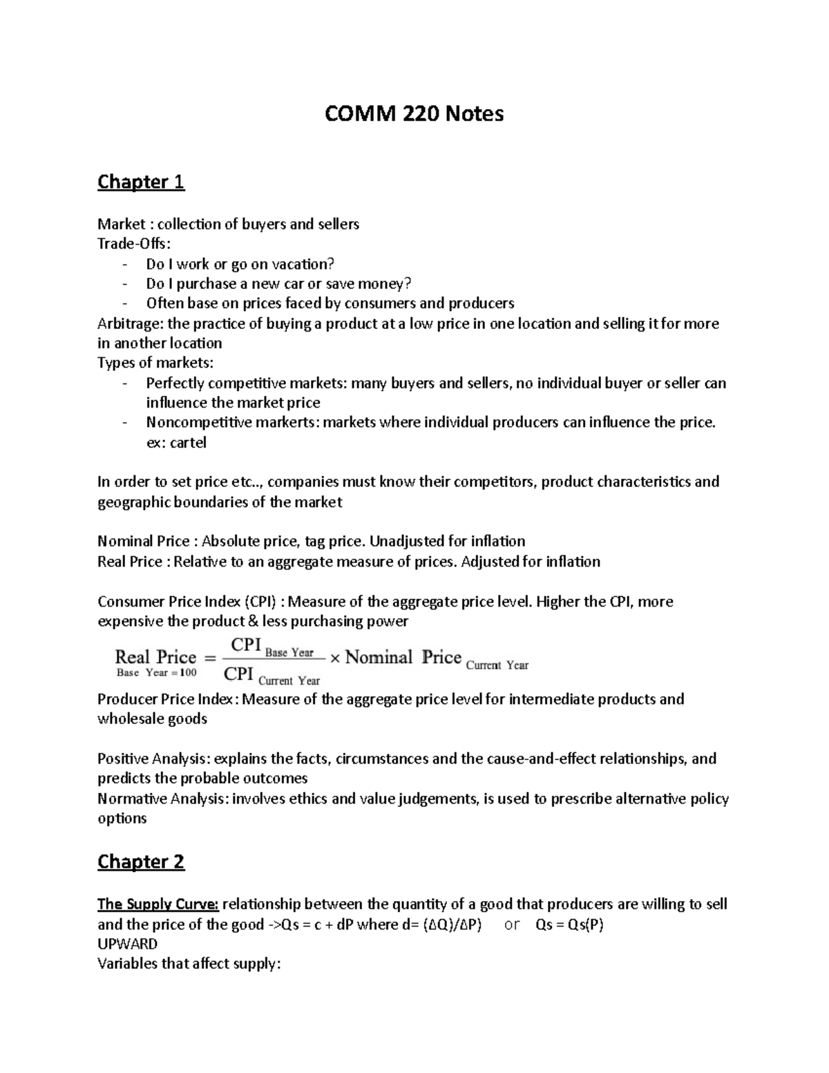 COMM 220 Notes - COMM 220 Notes Chapter 1 Market : Collection Of Buyers ...