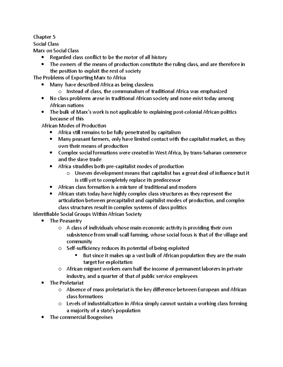 Chapter 5 - Lecture notes Marx - Chapter 5 Social Class Marx on Social ...