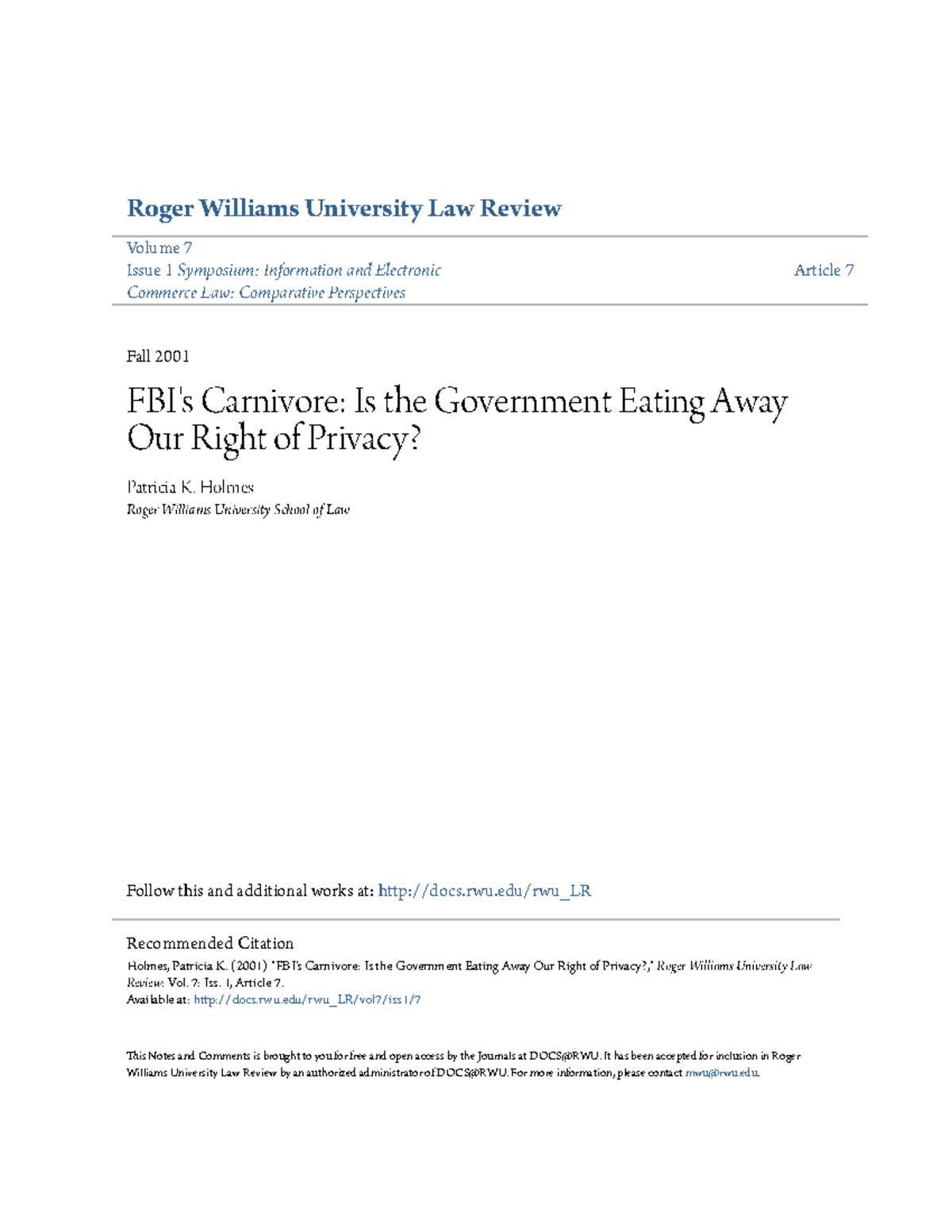 56705511 Class Notes Roger Williams University Law Review Volume 7