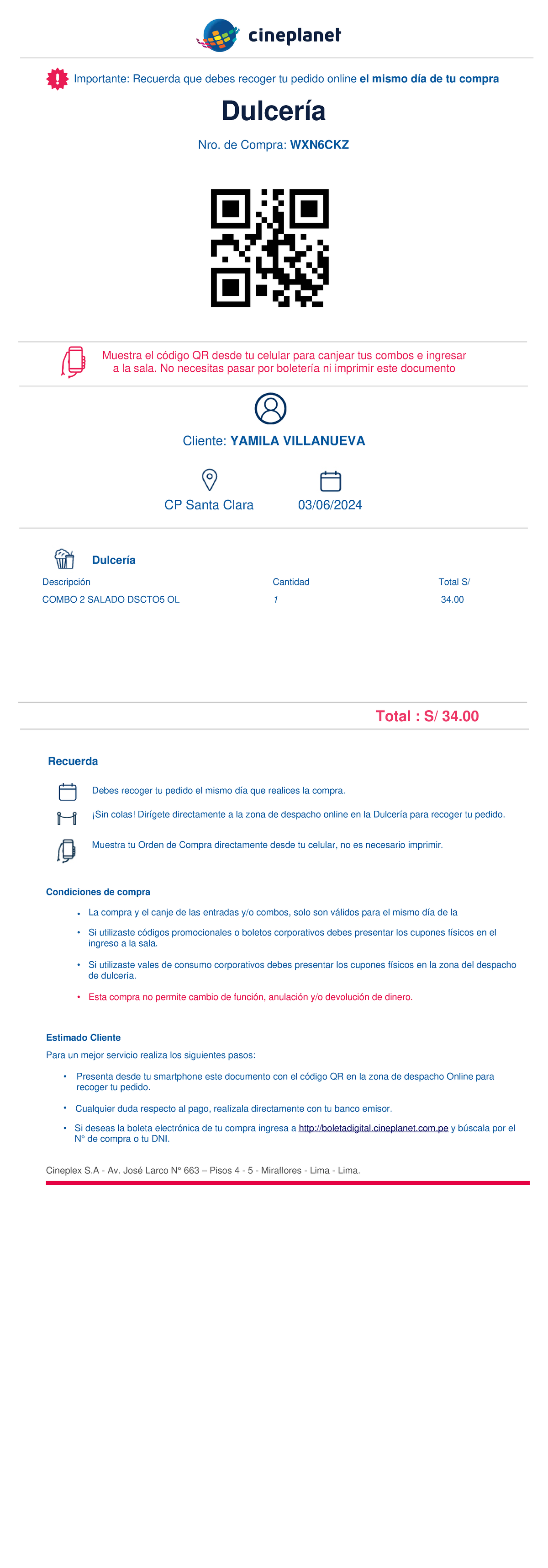 Comprobante 3 - Cdty - Importante: Recuerda que debes recoger tu pedido ...