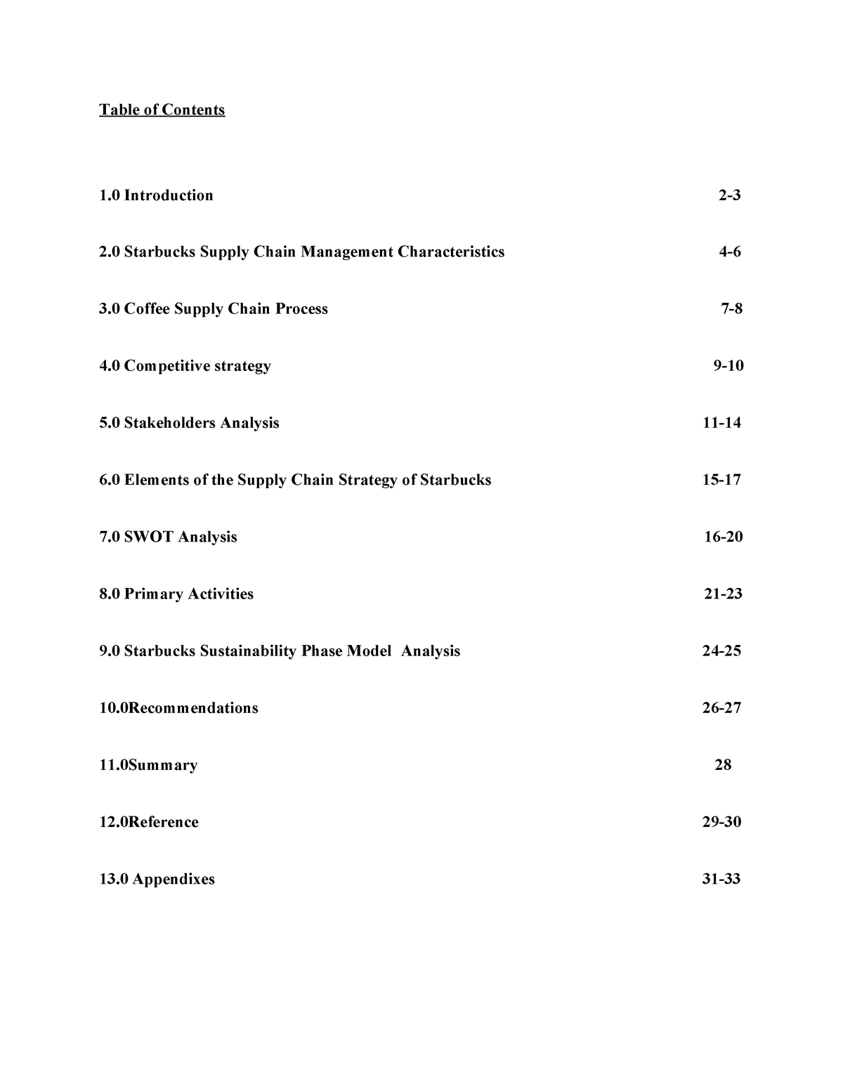 90313683 Starbucks Final Write Up - Table Of Contents 1 Introduction 2 