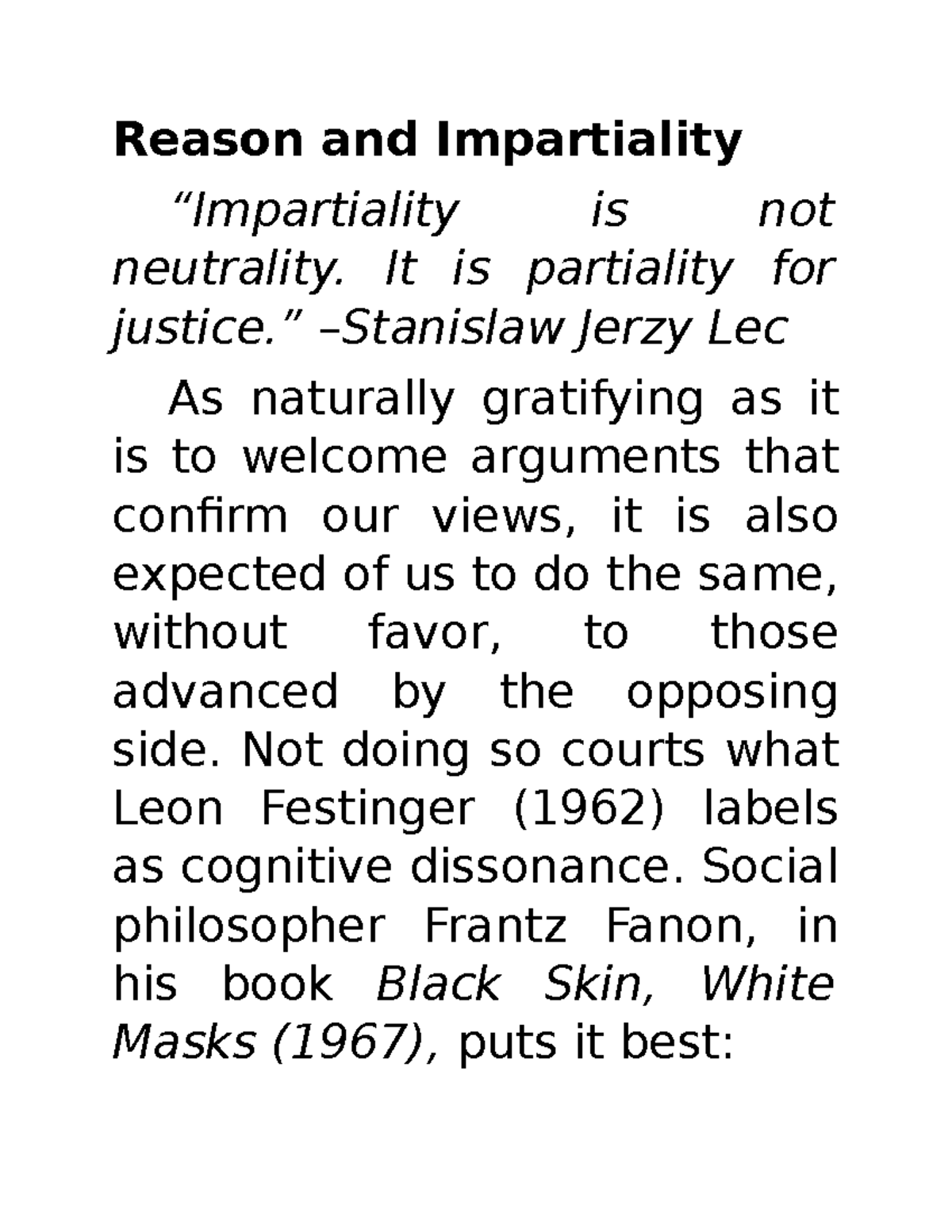 Reason and Impartiality Reason and Impartiality “Impartiality is not