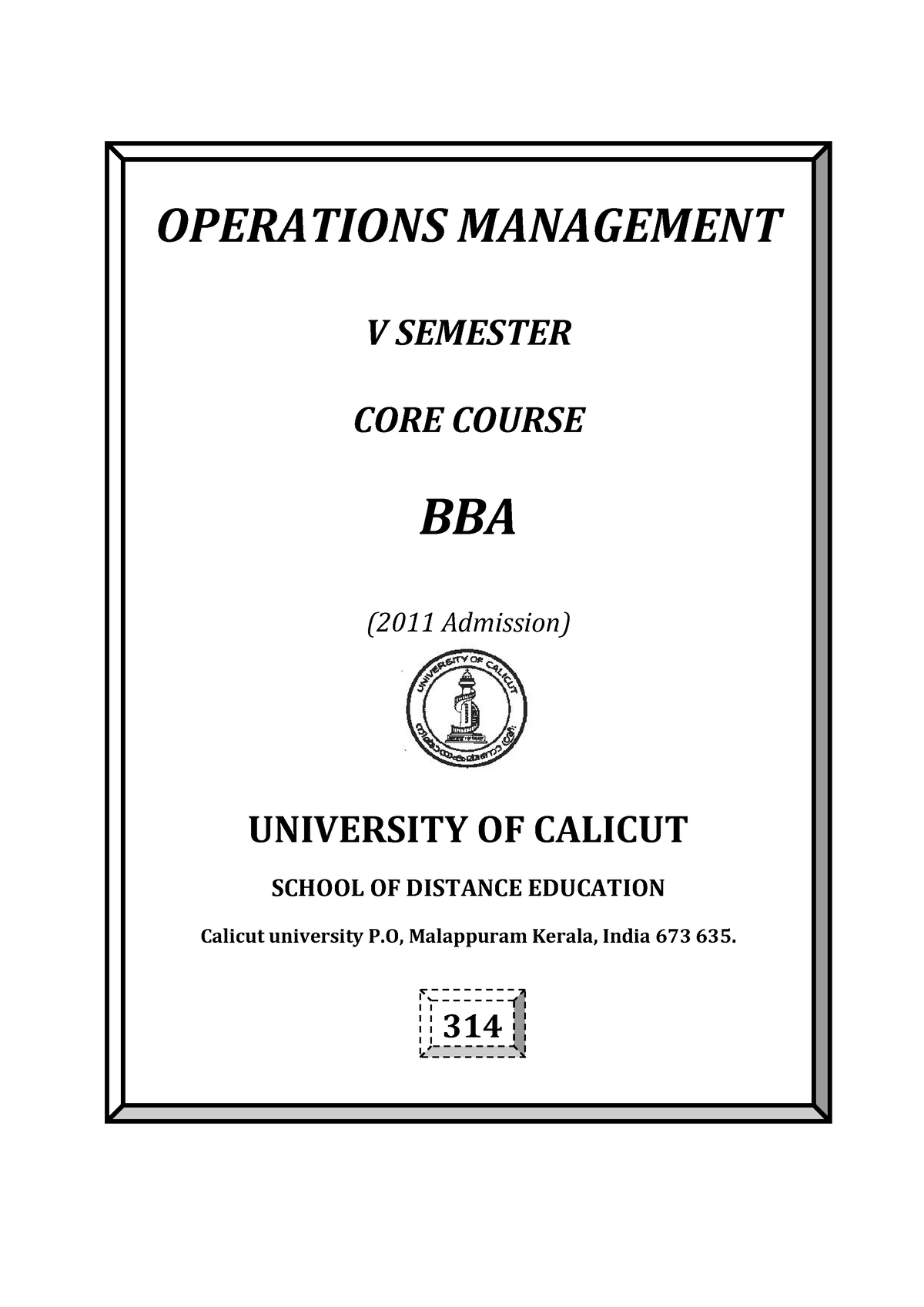 Operations Management - OPERATIONS MANAGEMENT V SEMESTER CORE COURSE ...