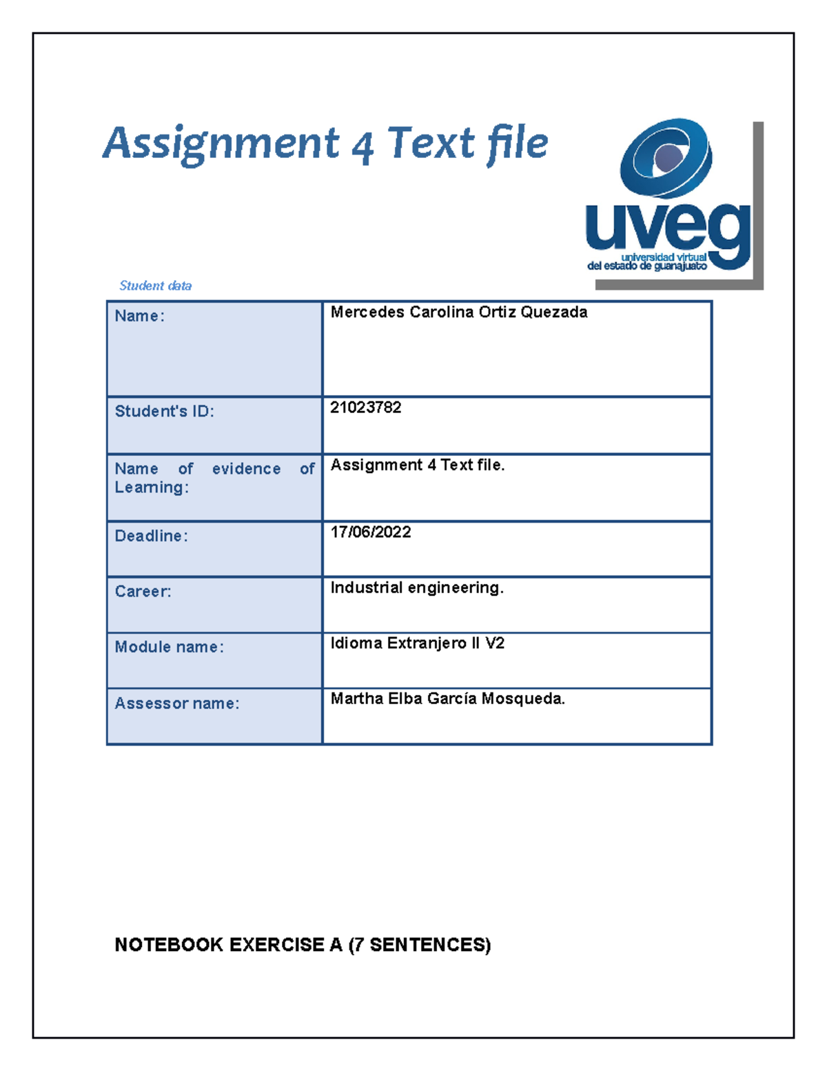 Ortiz 21023782 U2 sentences - Assignment 4 Text file Student data Name ...
