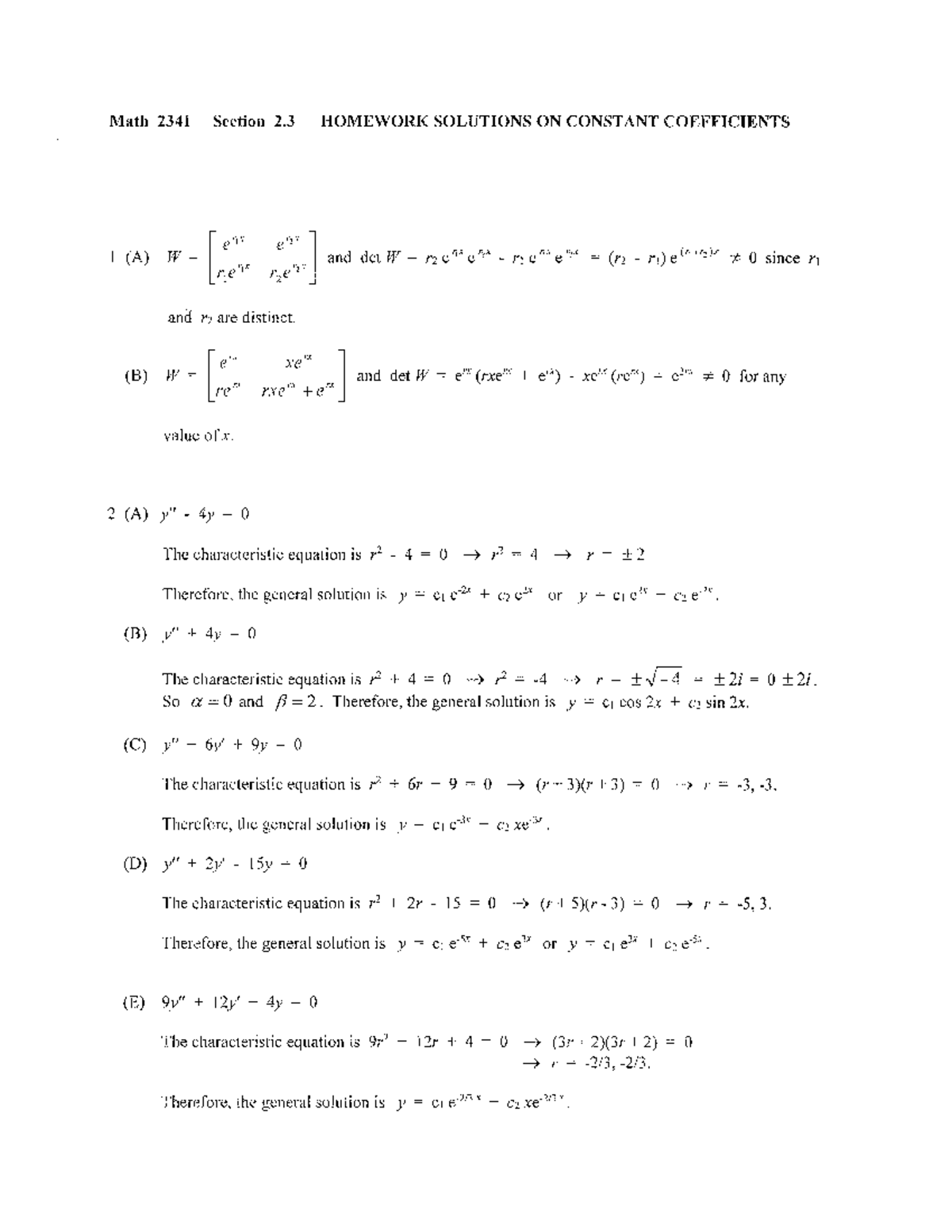 Math2341hwsolu 2 - Solutions - MATH 2341 - Studocu