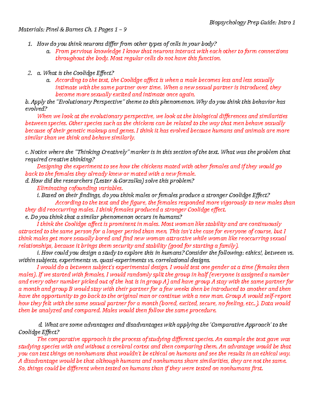 Prep guide #1 - Biopsychology Prep Guide: Intro 1 Materials: Pinel ...