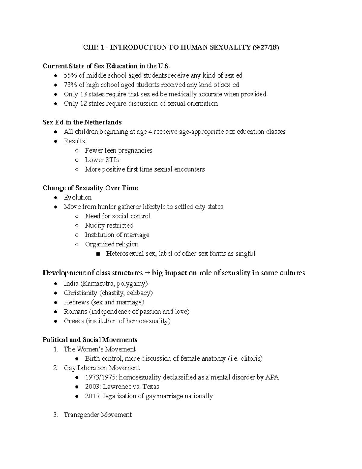 PSYCH 210 Lecture Notes 1 - CHP. 1 - INTRODUCTION TO HUMAN SEXUALITY (9 ...