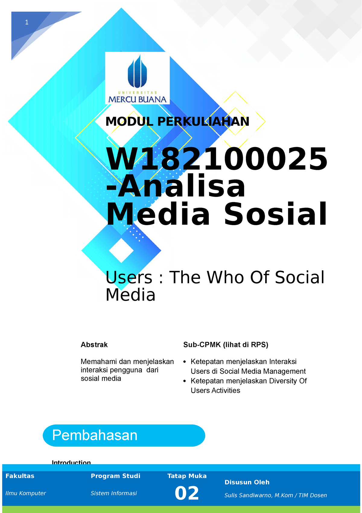 Modul 2 Analisis Sosial Media - 1 MODUL PERKULIAHAN W -Analisa Media ...