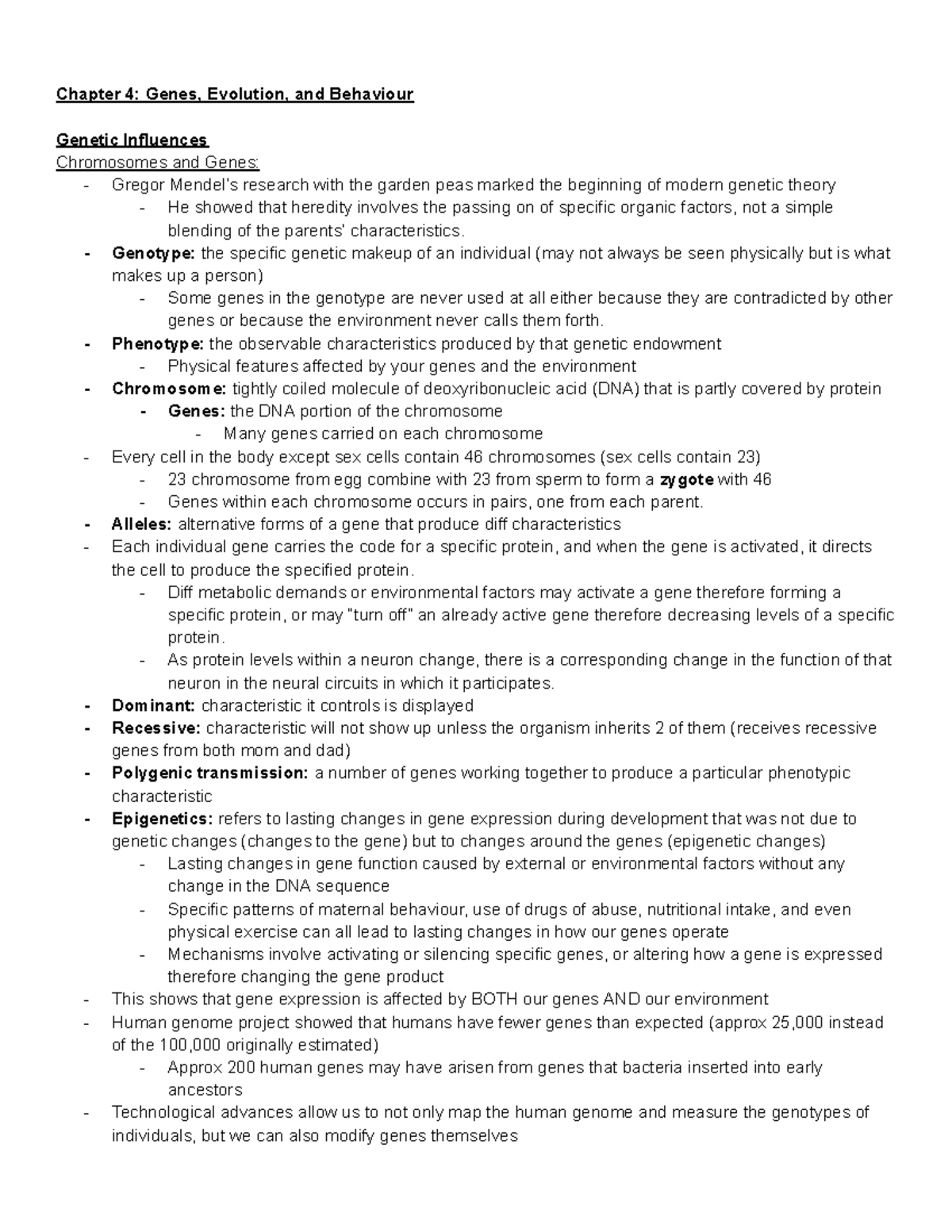 Chapter 4 Genes, Evolution, and Behaviour - Chapter 4: Genes, Evolution ...