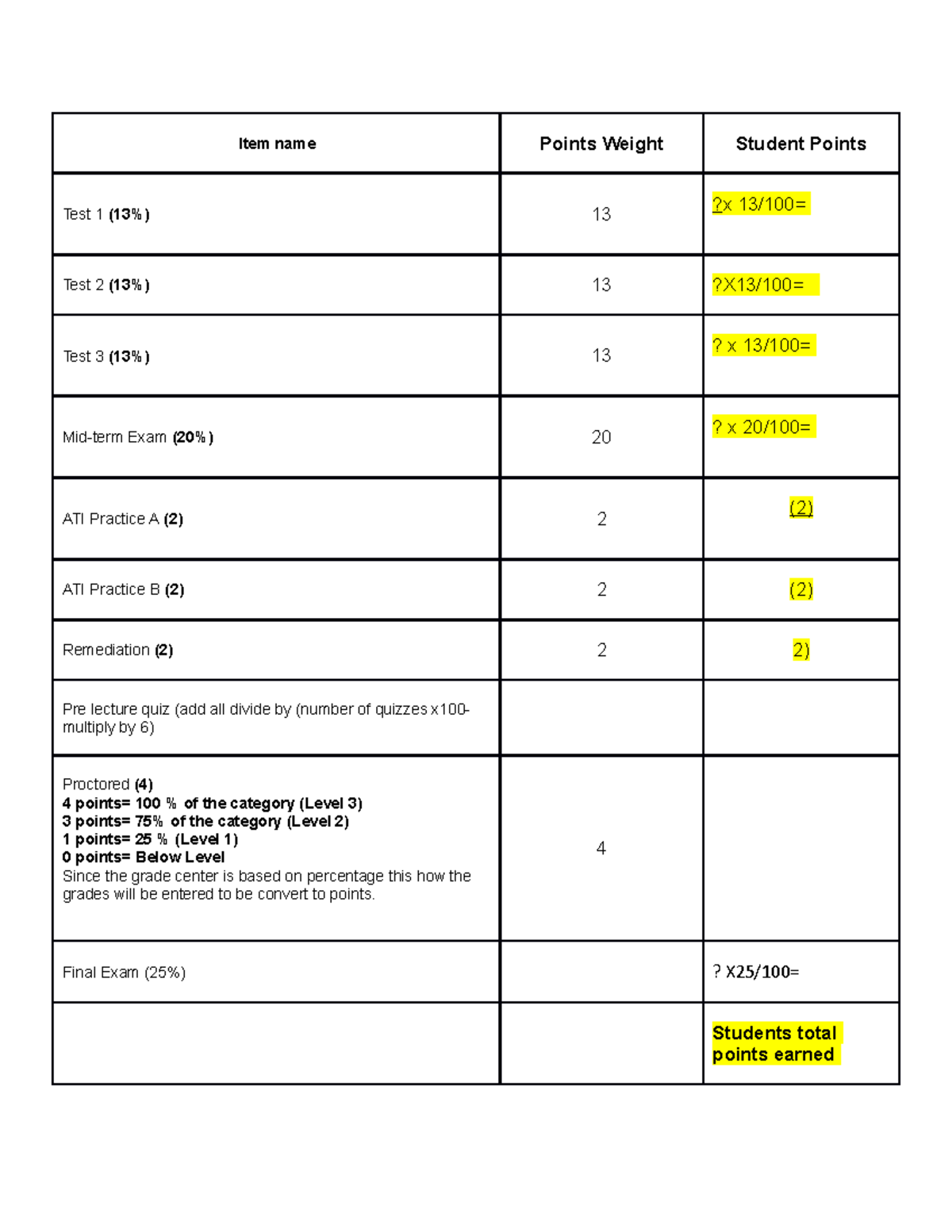 FON Test Calculation- Template - MUSC 1300 - NSU - Studocu