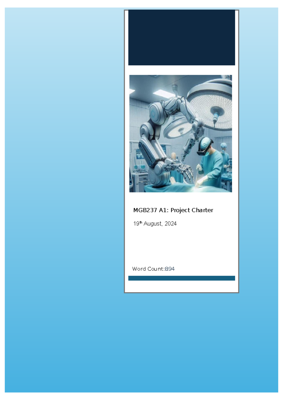MGB237 Assignment 1 - MGB237 A1: Project Charter 19 th August, 2024 ...