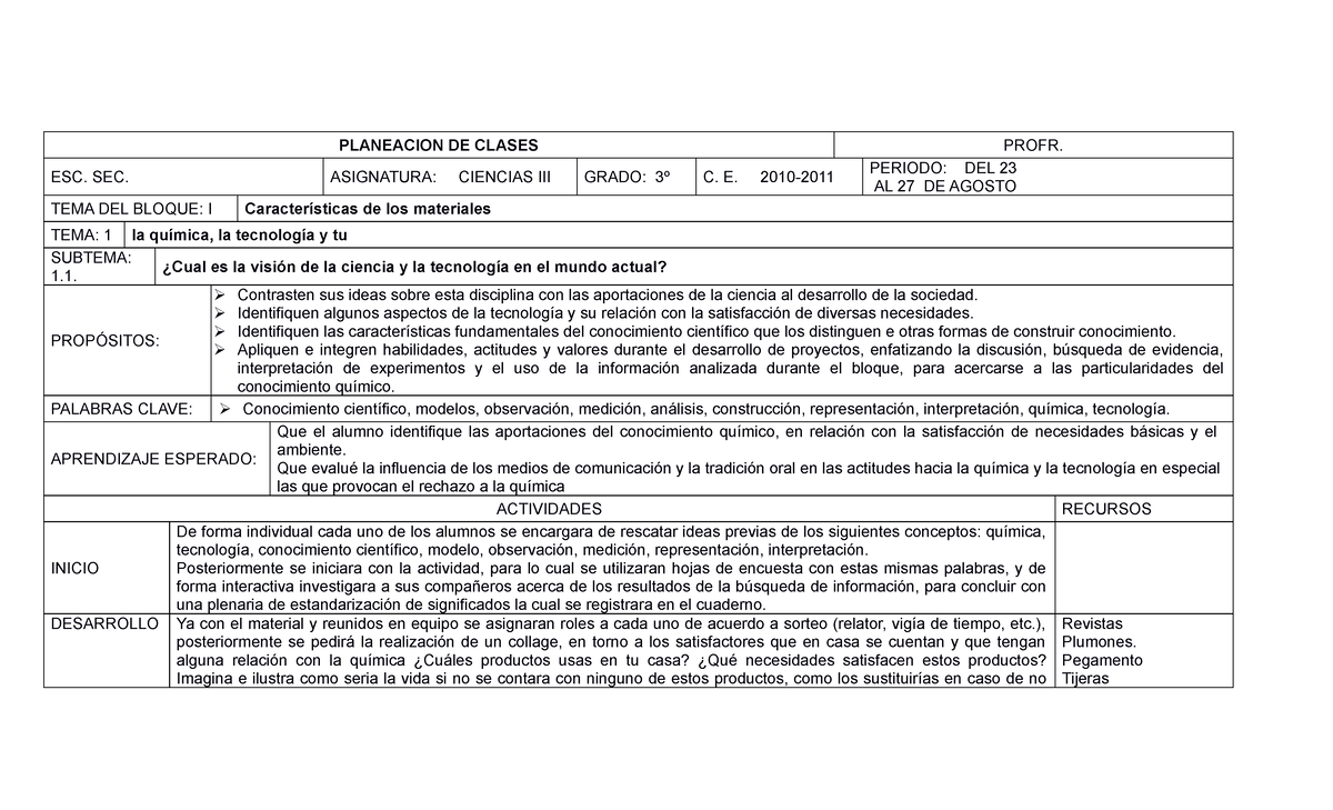 36359087-Planeacion-Ciencias-III - PLANEACION DE CLASES PROFR. ESC. SEC