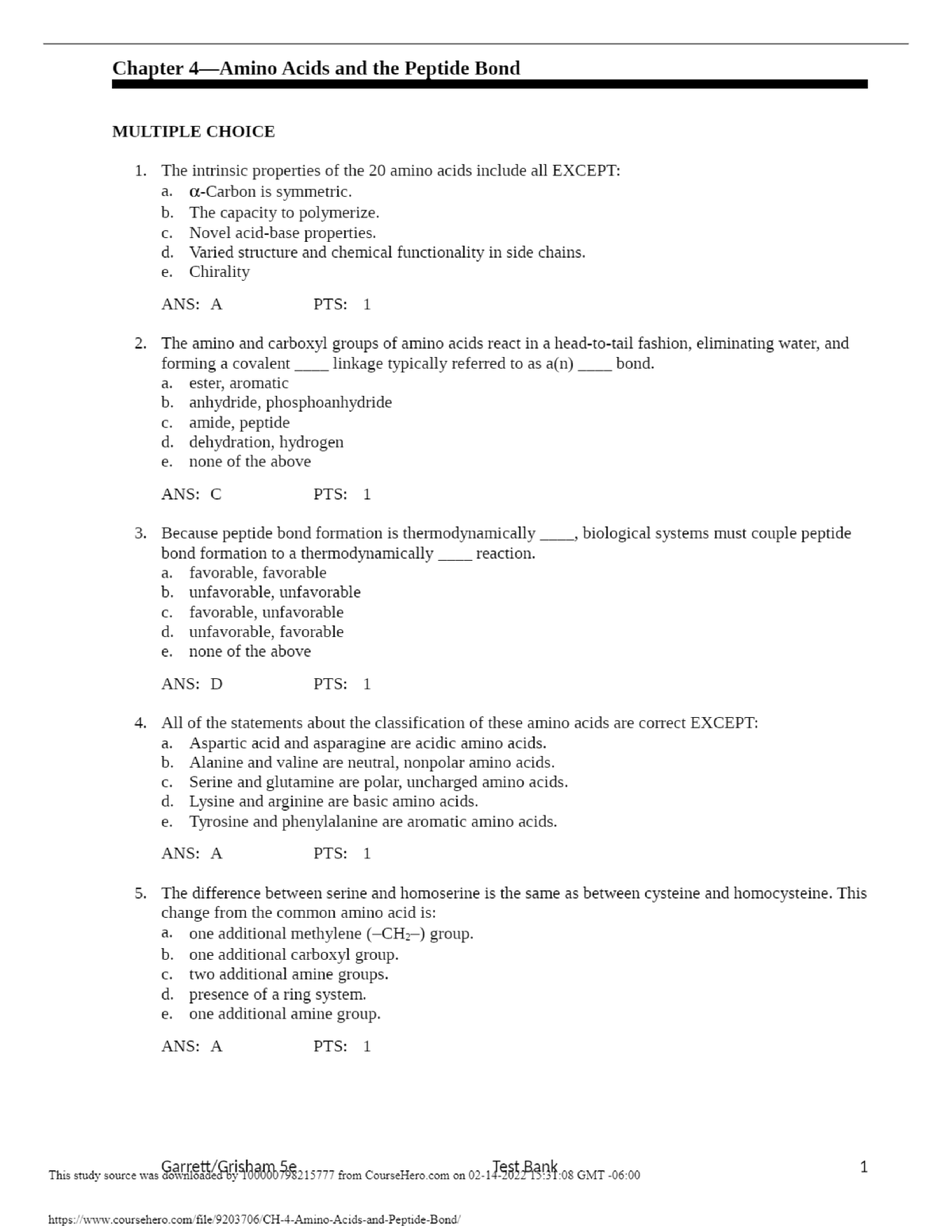 CH 4 Amino Acids And Peptide Bond - Medical Biochemistry - Studocu